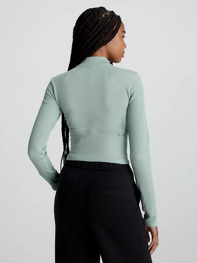Calvin Klein Calvin Kleın Kadın Dokuma Kumaş Dik Yaka Fermuarlı Yeşil Sweatshirt 00GWS3J402-AYC
