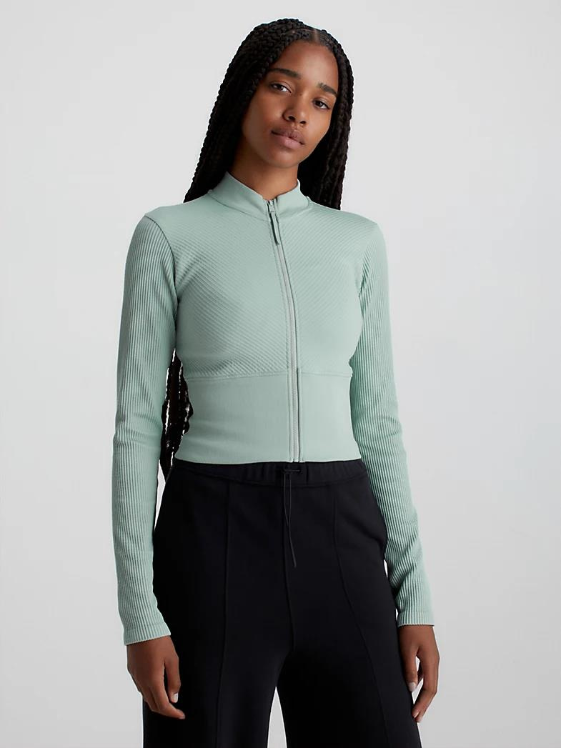 Calvin Klein Calvin Kleın Kadın Dokuma Kumaş Dik Yaka Fermuarlı Yeşil Sweatshirt 00GWS3J402-AYC