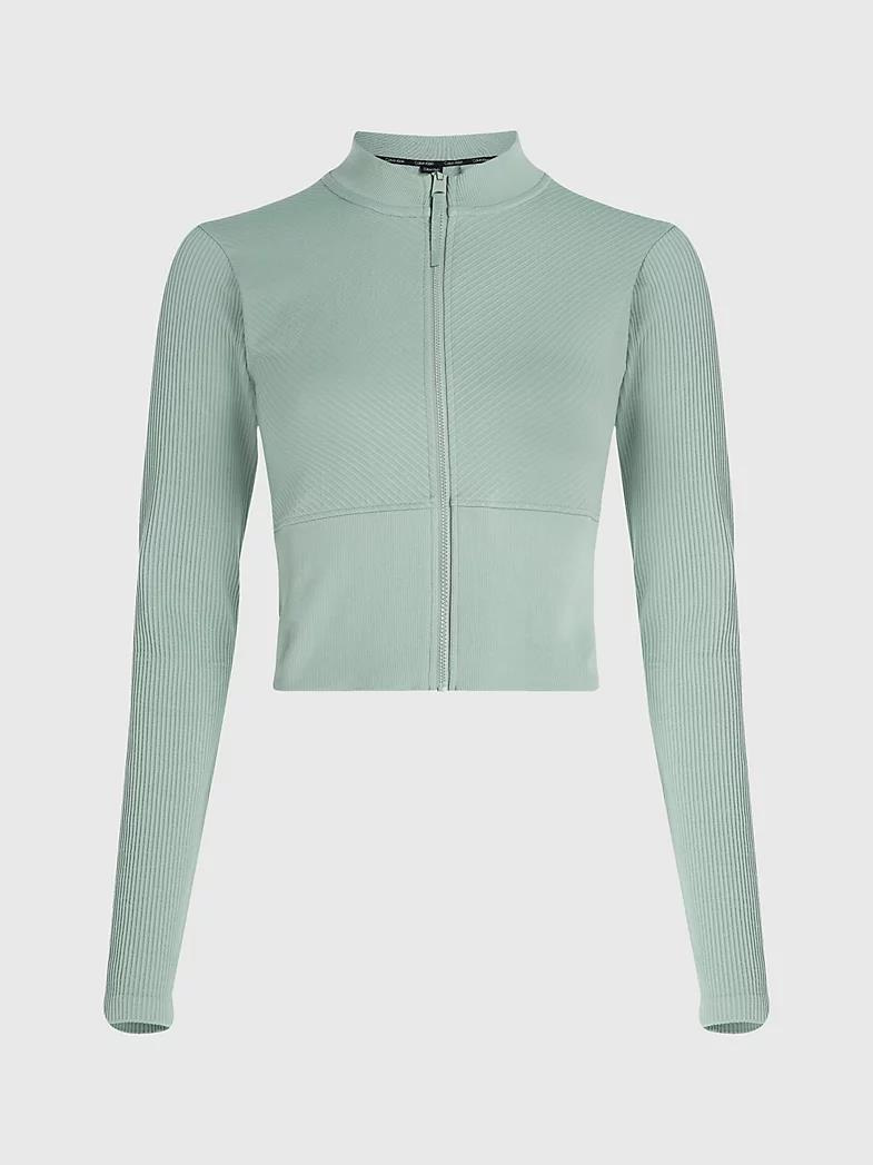 Calvin Klein Calvin Kleın Kadın Dokuma Kumaş Dik Yaka Fermuarlı Yeşil Sweatshirt 00GWS3J402-AYC