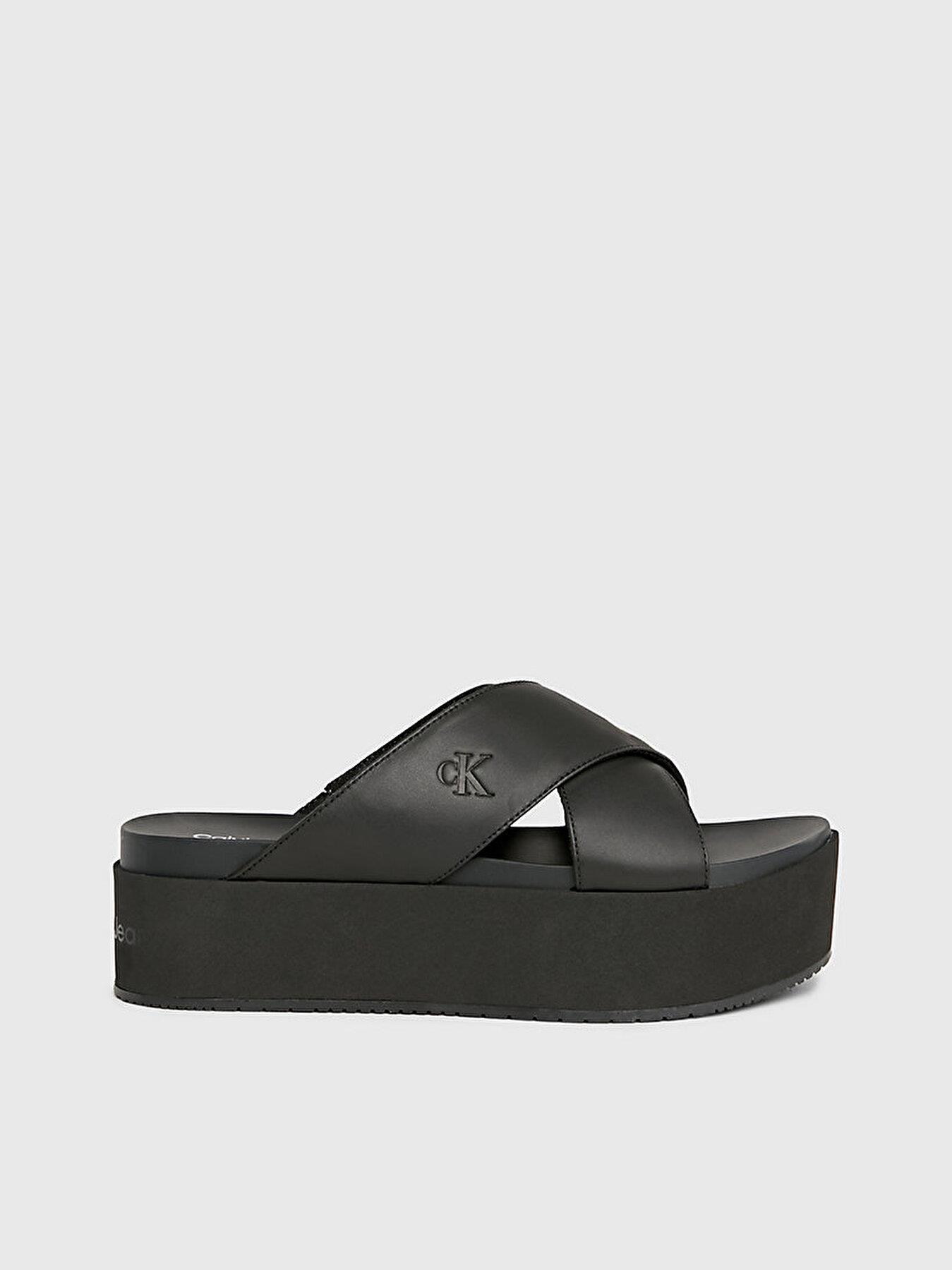 Calvin Klein Calvin Klein Kadın Dolgu Kalın Topuk Çapraz Ön Rahat Siyah Sandalet YW0YW01349-0GT