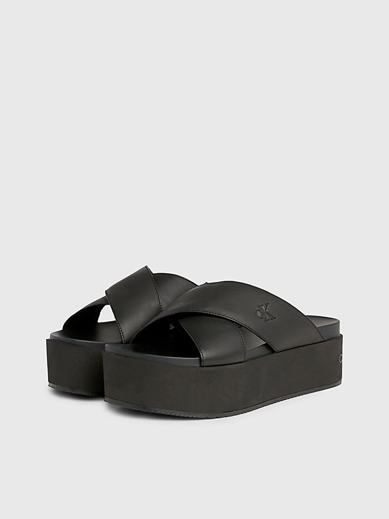 Calvin Klein Calvin Klein Kadın Dolgu Kalın Topuk Çapraz Ön Rahat Siyah Sandalet YW0YW01349-0GT