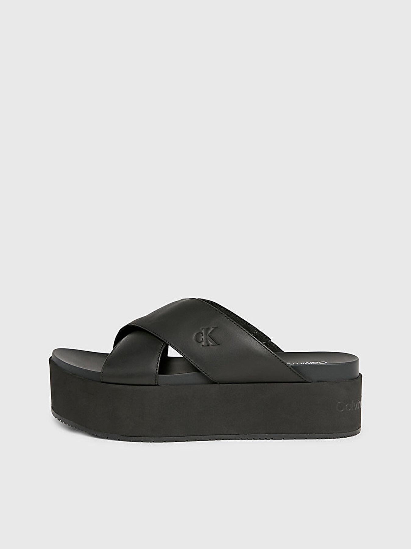 Calvin Klein Calvin Klein Kadın Dolgu Kalın Topuk Çapraz Ön Rahat Siyah Sandalet YW0YW01349-0GT