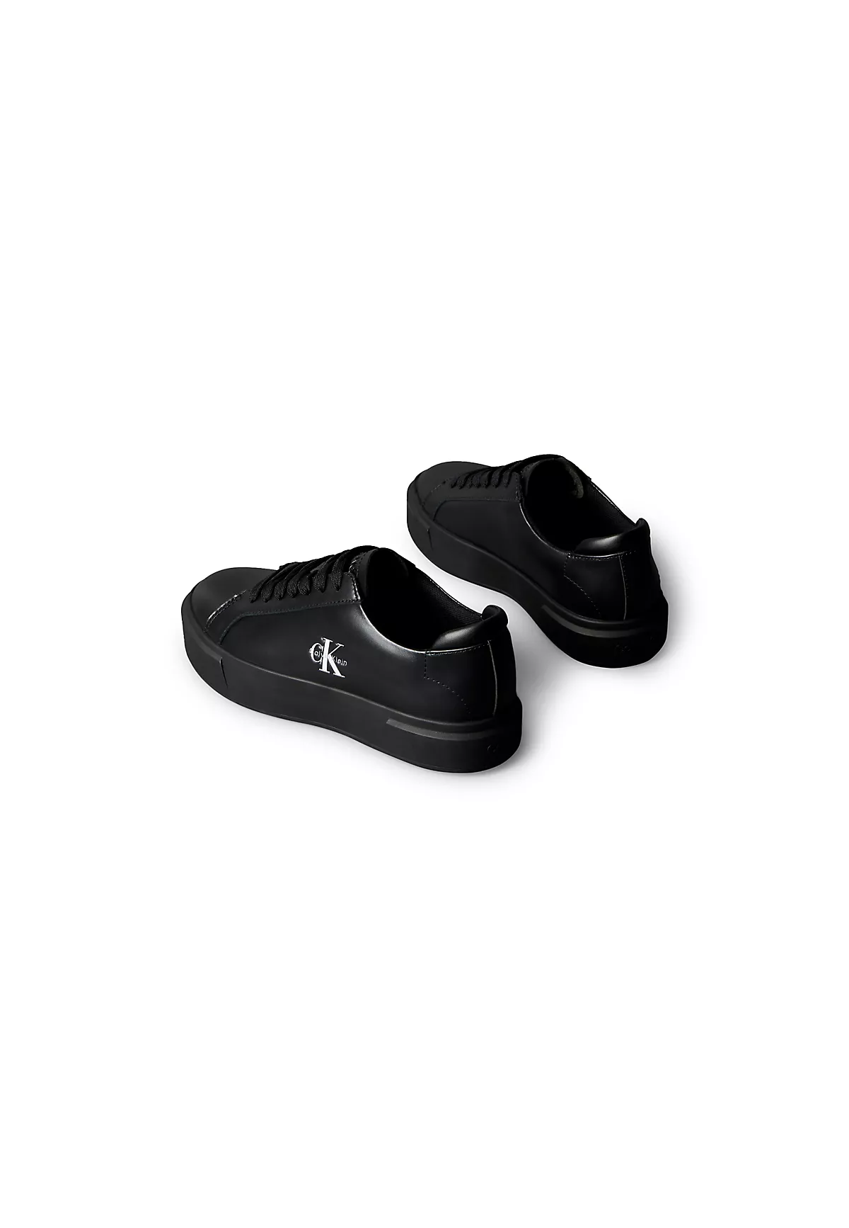 Calvin Klein Calvin Klein Kadın Düz Rahat Taban Bağlamalı CK Yazı Desenli Deri Siyah Sneaker YW0YW01945-0GJ