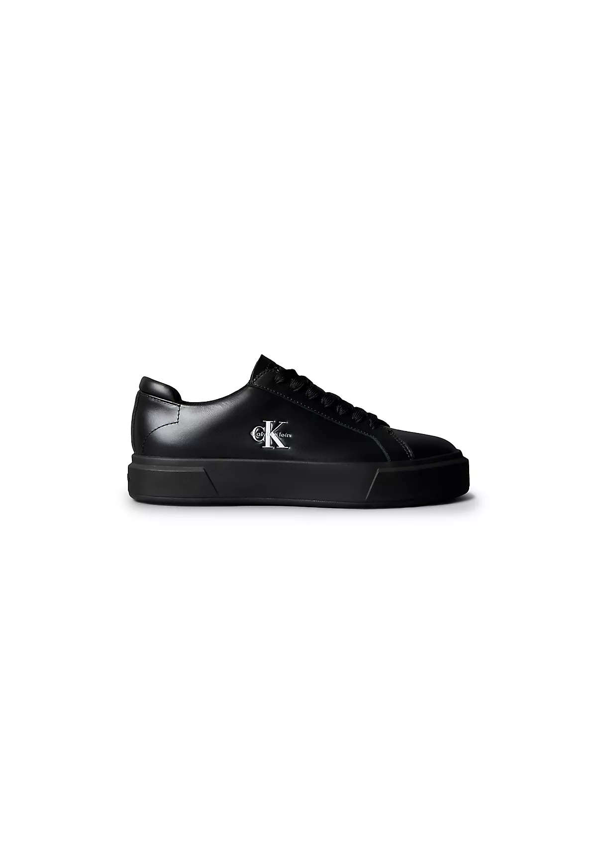 Calvin Klein Calvin Klein Kadın Düz Rahat Taban Bağlamalı CK Yazı Desenli Deri Siyah Sneaker YW0YW01945-0GJ
