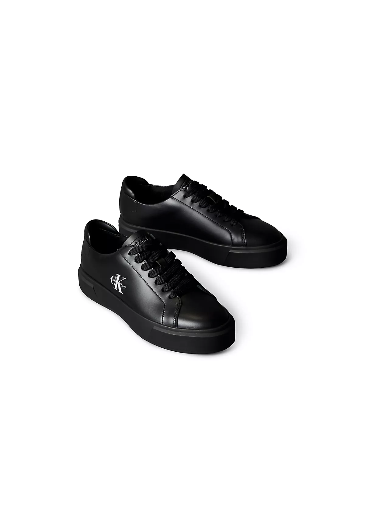 Calvin Klein Calvin Klein Kadın Düz Rahat Taban Bağlamalı CK Yazı Desenli Deri Siyah Sneaker YW0YW01945-0GJ