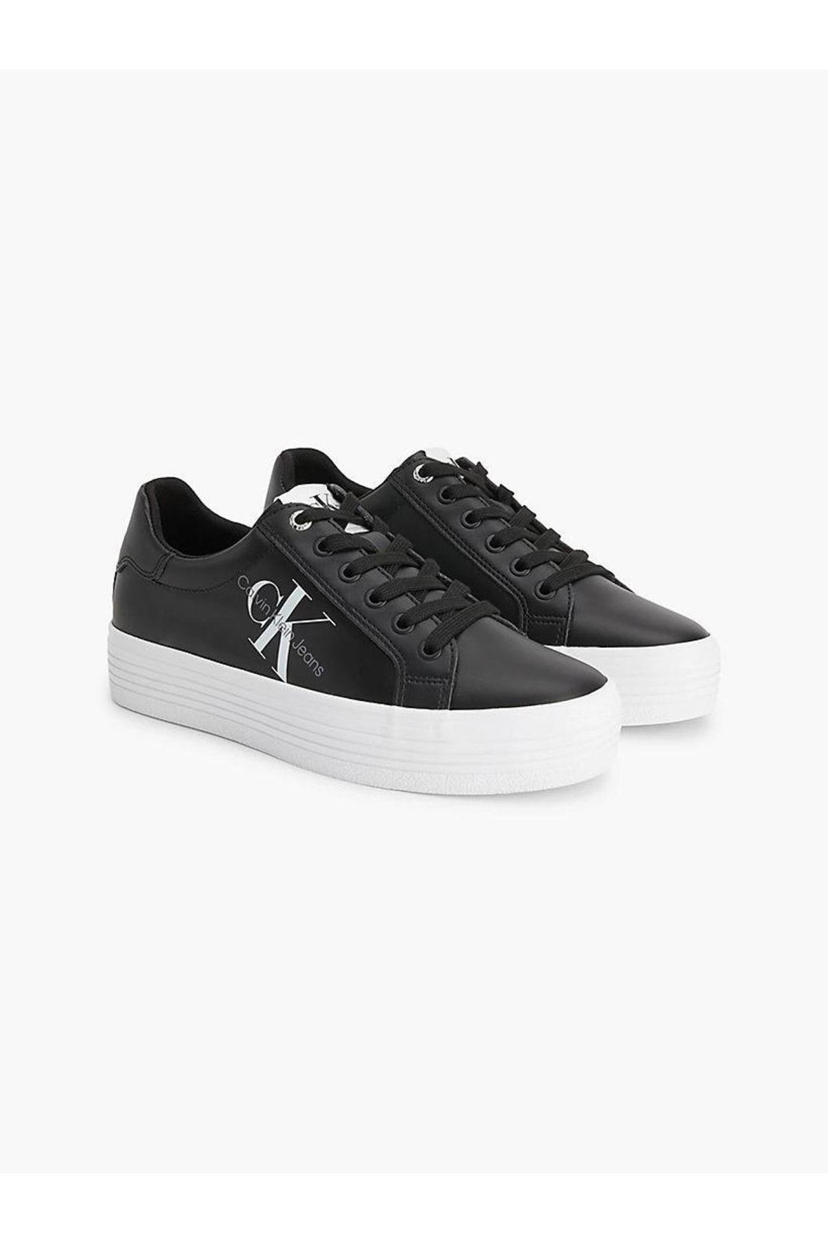 Calvin Klein Calvin Kleın Kadın Düz Taban Logo Baskılı Rahat Spor Stil Siyah Sneaker YW0YW00847-BDS