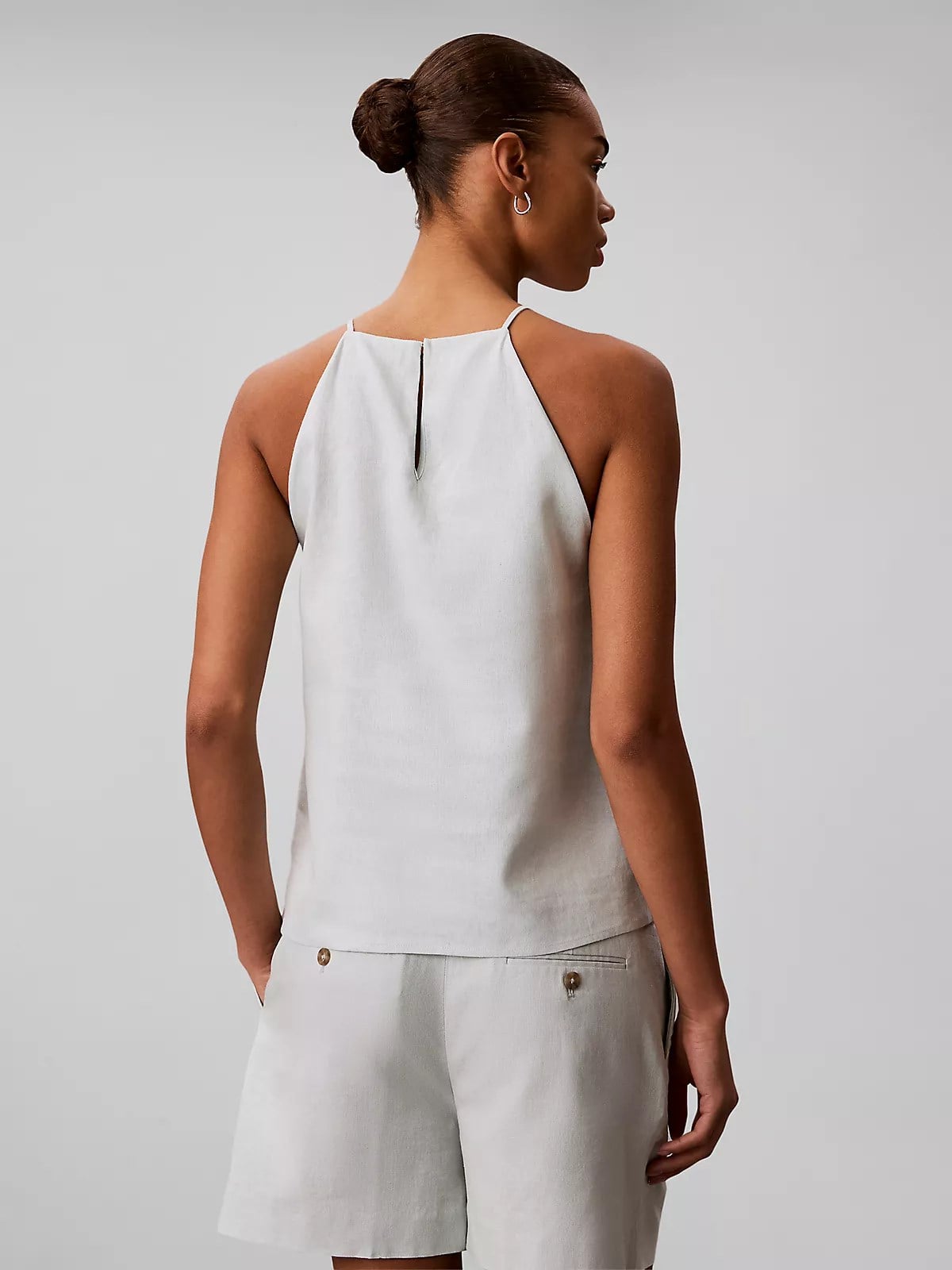 Calvin Klein Calvin Klein Kadın İnce İp Askılı Omuzları Açık CK Logo Detaylı Keten Yeşil Gömlek LV047F119G-3Q0
