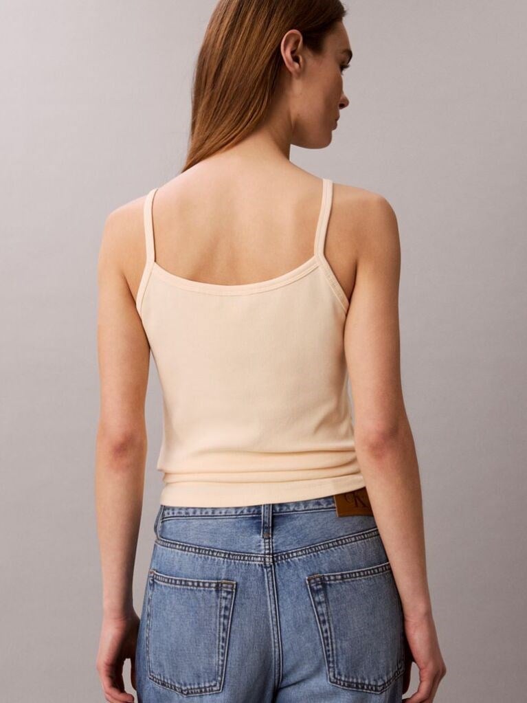 Calvin Klein Calvin Klein Kadın İp Askılı Kare Yaka CK Logo İşlemeli Bej Atlet LV047G208G-TGY