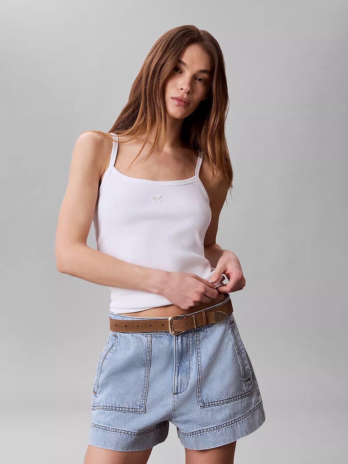 Calvin Klein Calvin Klein Kadın İp Askılı Kare Yaka CK Logo İşlemeli Beyaz Atlet LV047G208G-YAF