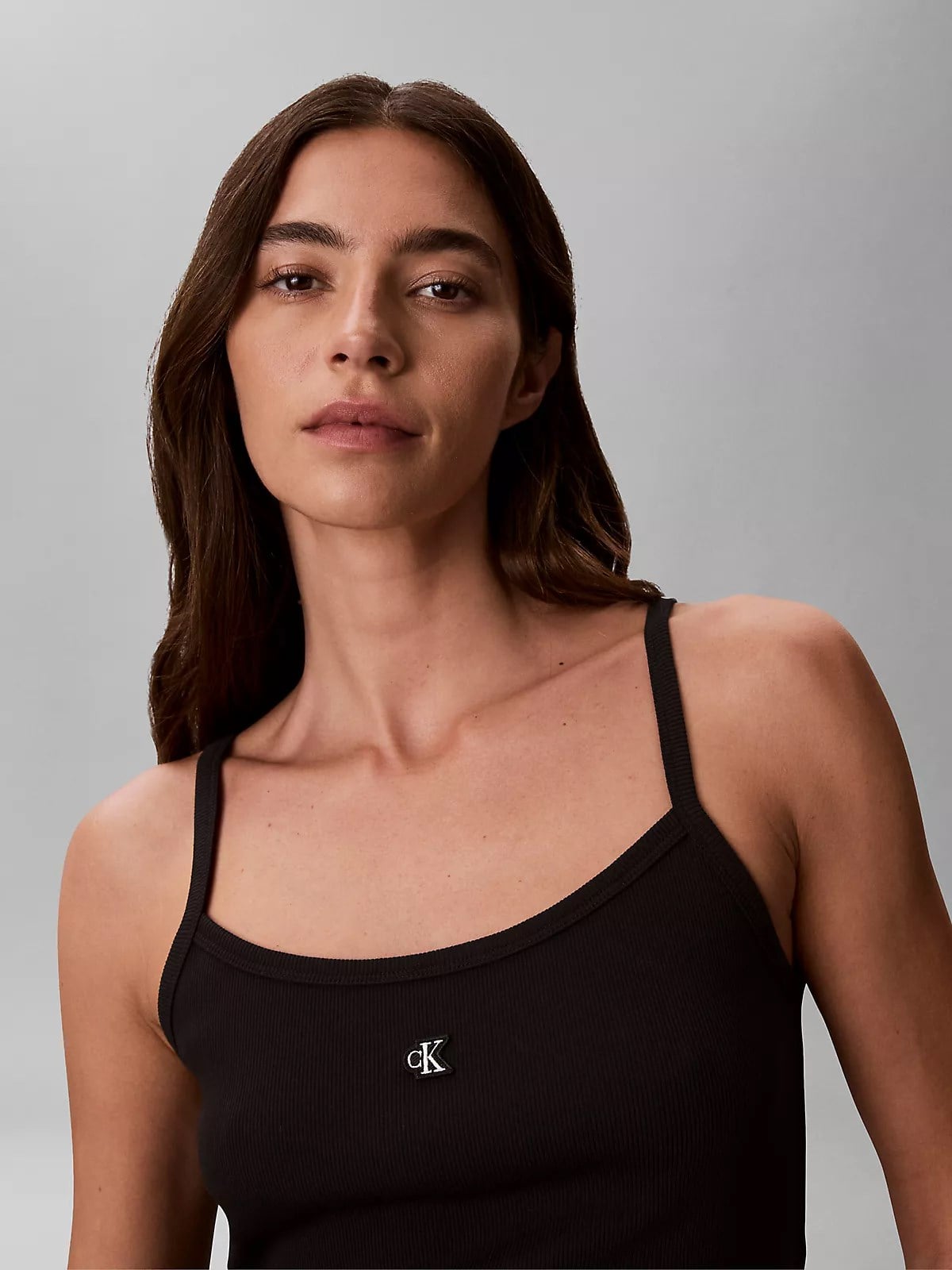 Calvin Klein Calvin Klein Kadın İp Askılı Kare Yaka CK Logo İşlemeli Siyah Atlet LV047G208G-UB1