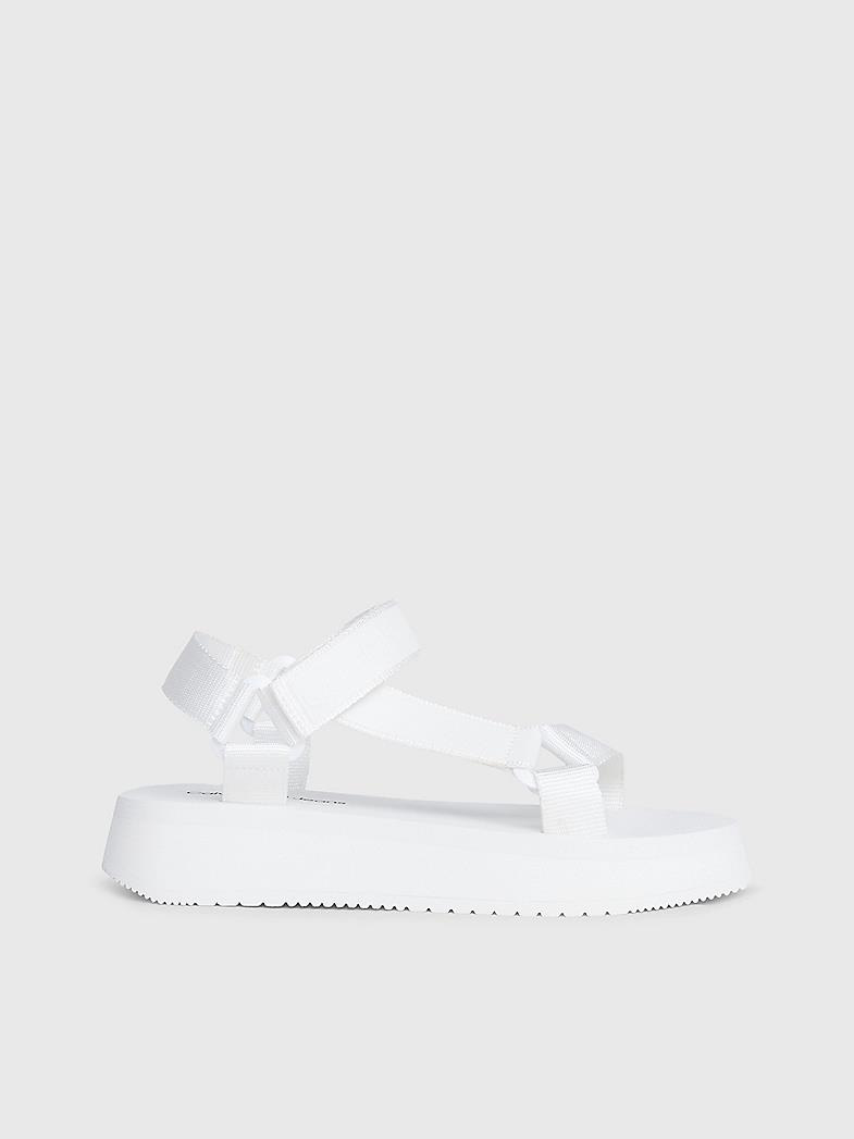 Calvin Klein Calvin Kleın Kadın Kalın Topuklu Cırt Cırtlı Yazlık Logolu Beyaz Sandalet YW0YW01353-YBR