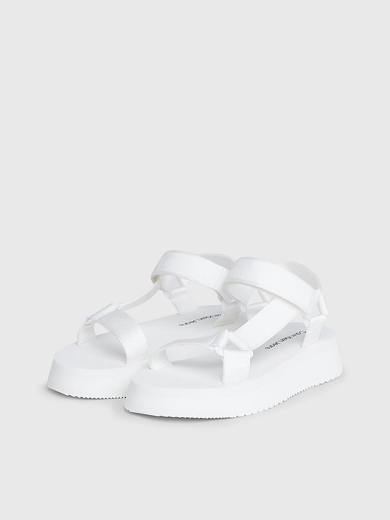 Calvin Klein Calvin Kleın Kadın Kalın Topuklu Cırt Cırtlı Yazlık Logolu Beyaz Sandalet YW0YW01353-YBR