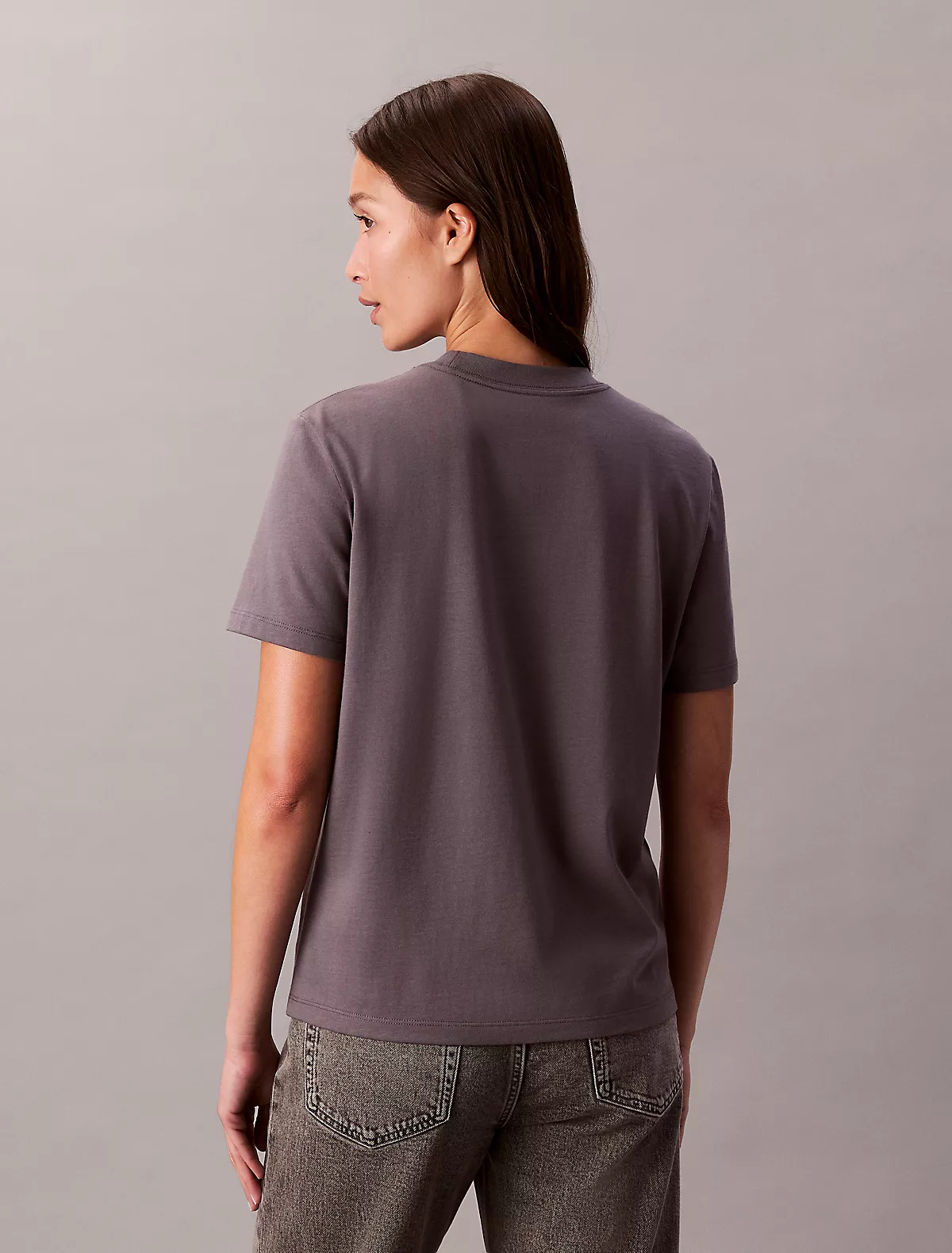 Calvin Klein Calvin Klein Kadın Kısa Kol CK Yazı Detay Bisiklet Yaka Gri T-Shirt LV044E215G-2E9