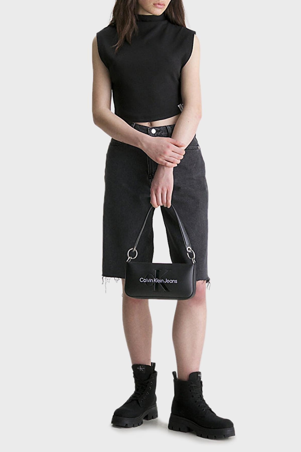 Calvin Klein Calvin Kleın Kadın Logo Ayarlanabilir Askılı Siyah-Mor Omuz Çantası K60K610679-0GJ