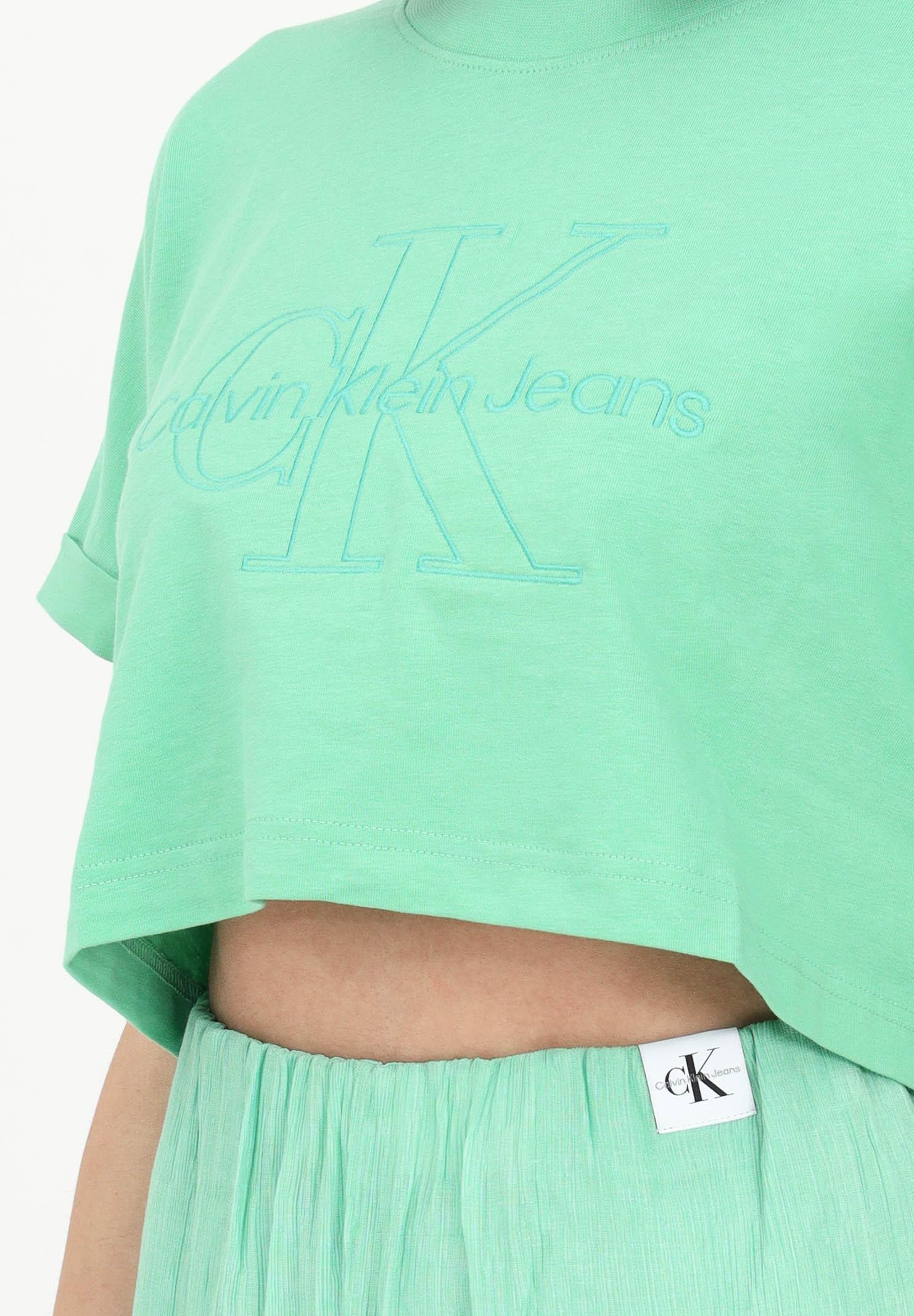 Calvin Klein Calvin Kleın Kadın Logolu Kısa Kollu Pamuklu Yeşil T-Shirt J20J221048-L1C