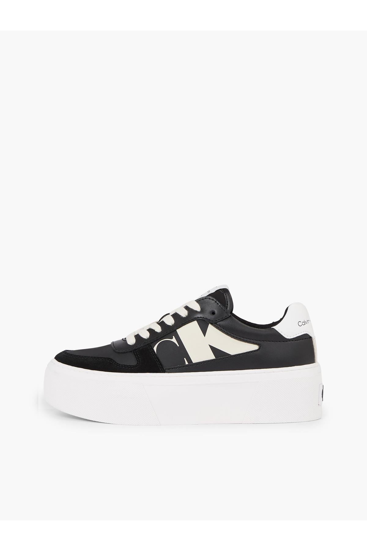Calvin Klein Calvin Kleın Kadın Logolu Bağcıklı Günlük Kullanım Siyah-Beyaz Sneaker YW0YW01227-01D