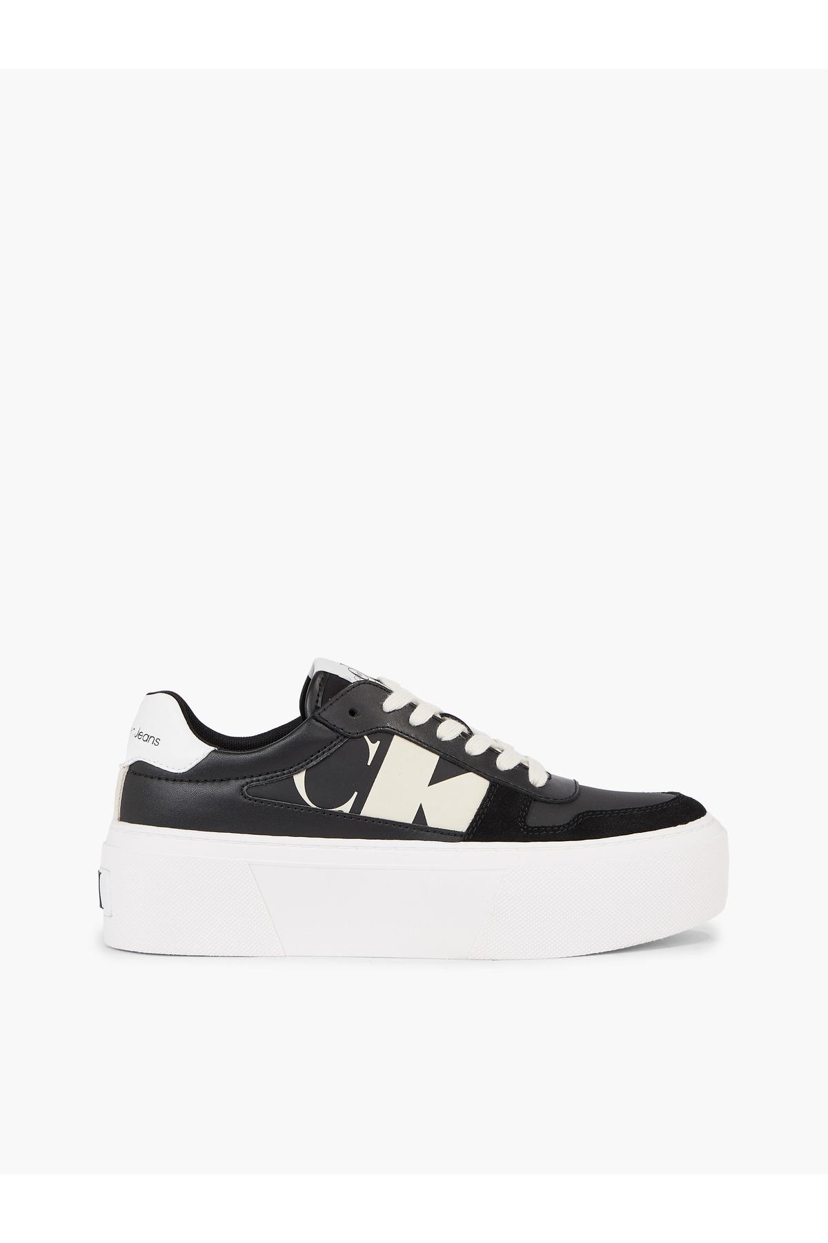 Calvin Klein Calvin Kleın Kadın Logolu Bağcıklı Günlük Kullanım Siyah-Beyaz Sneaker YW0YW01227-01D