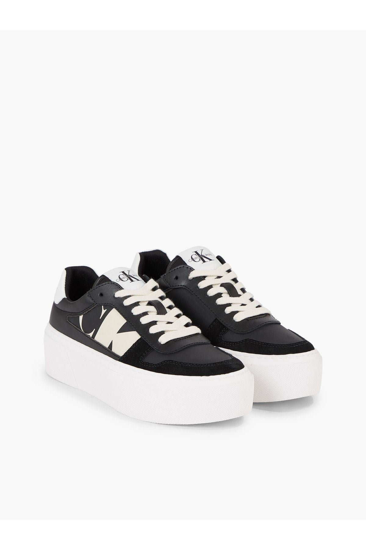 Calvin Klein Calvin Kleın Kadın Logolu Bağcıklı Günlük Kullanım Siyah-Beyaz Sneaker YW0YW01227-01D