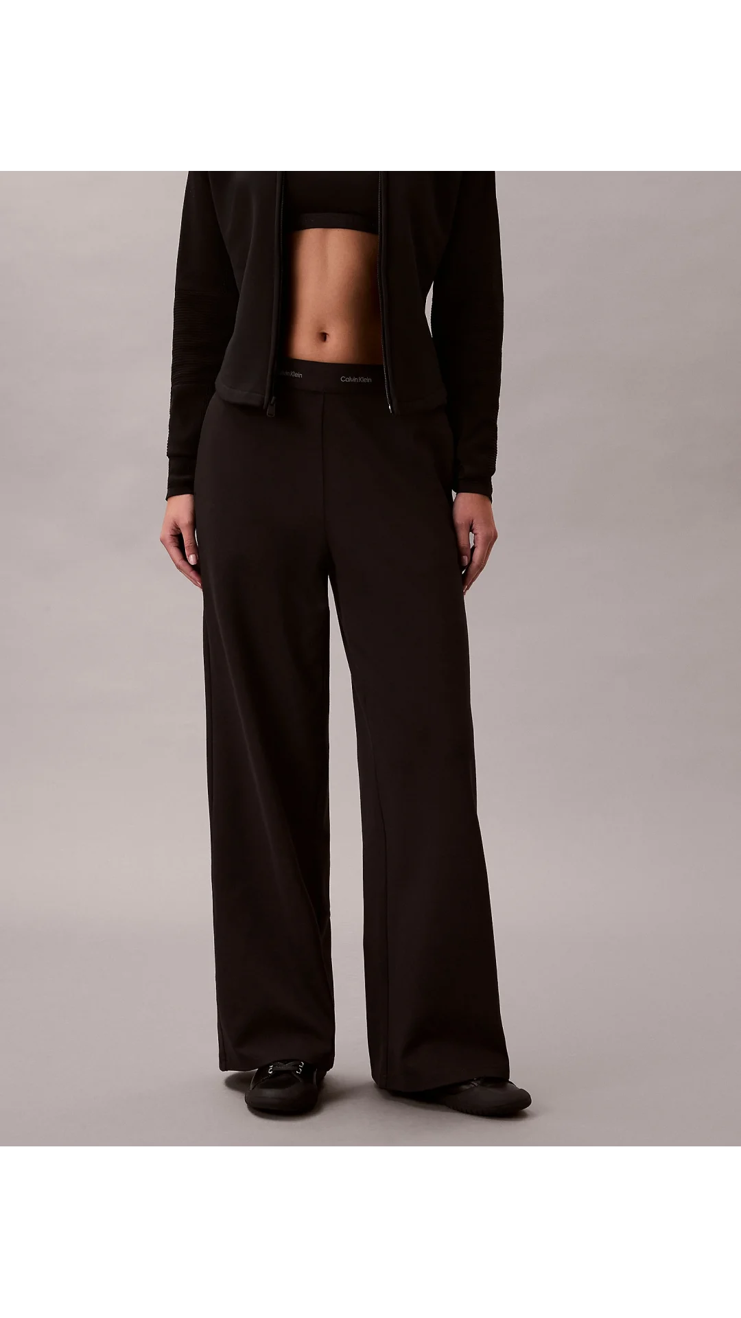 Calvin Klein Calvin Klein Kadın Logolu Bel Bantlı Rahat Kalıp Geniş Paçalı Siyah Pantolon LV044E622G-UB1