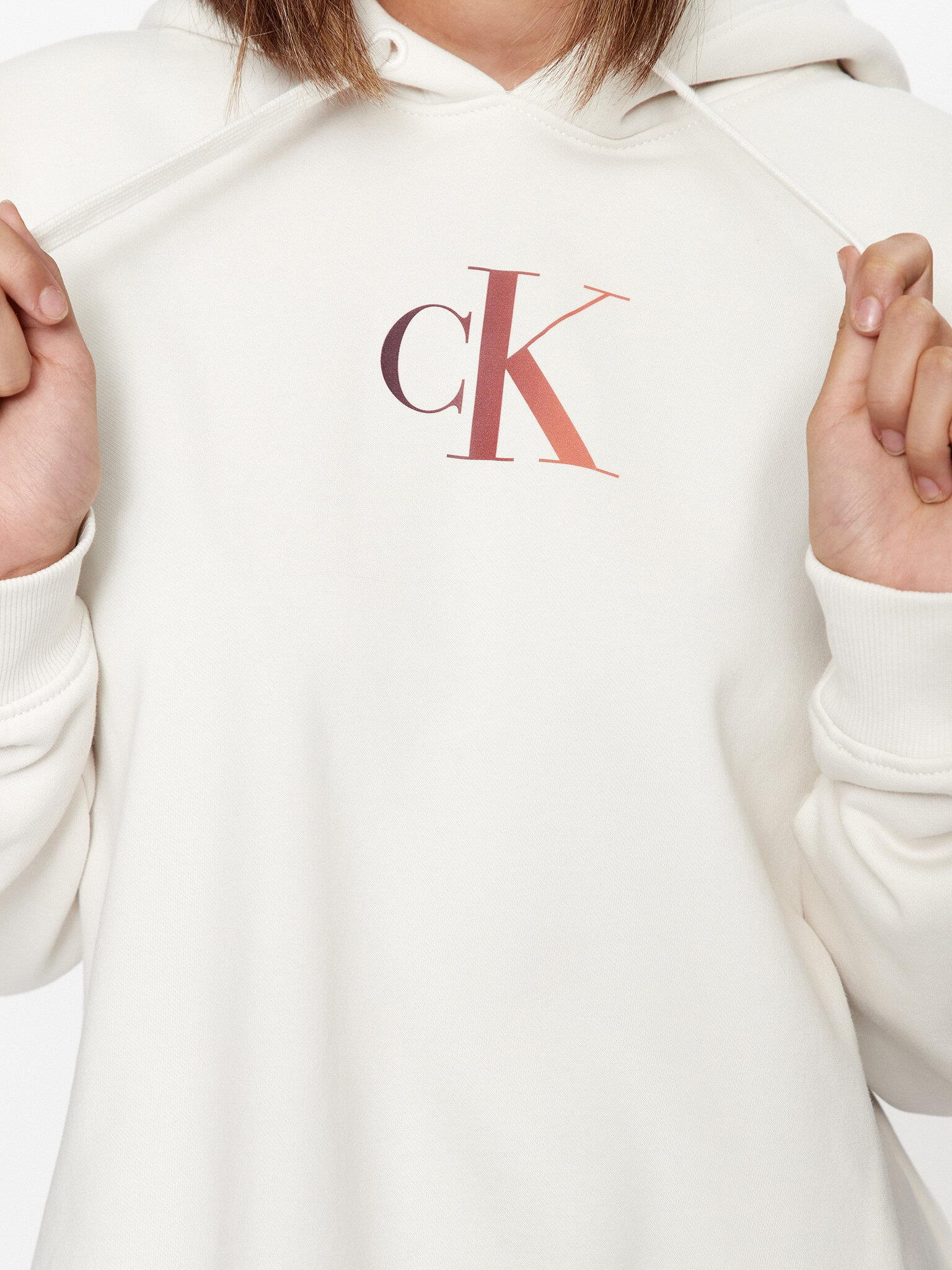 Calvin Klein Calvin Kleın Kadın Marka Logolu Uzun Kollu Rahat Beyaz Sweatshirt J20J222346-YBI