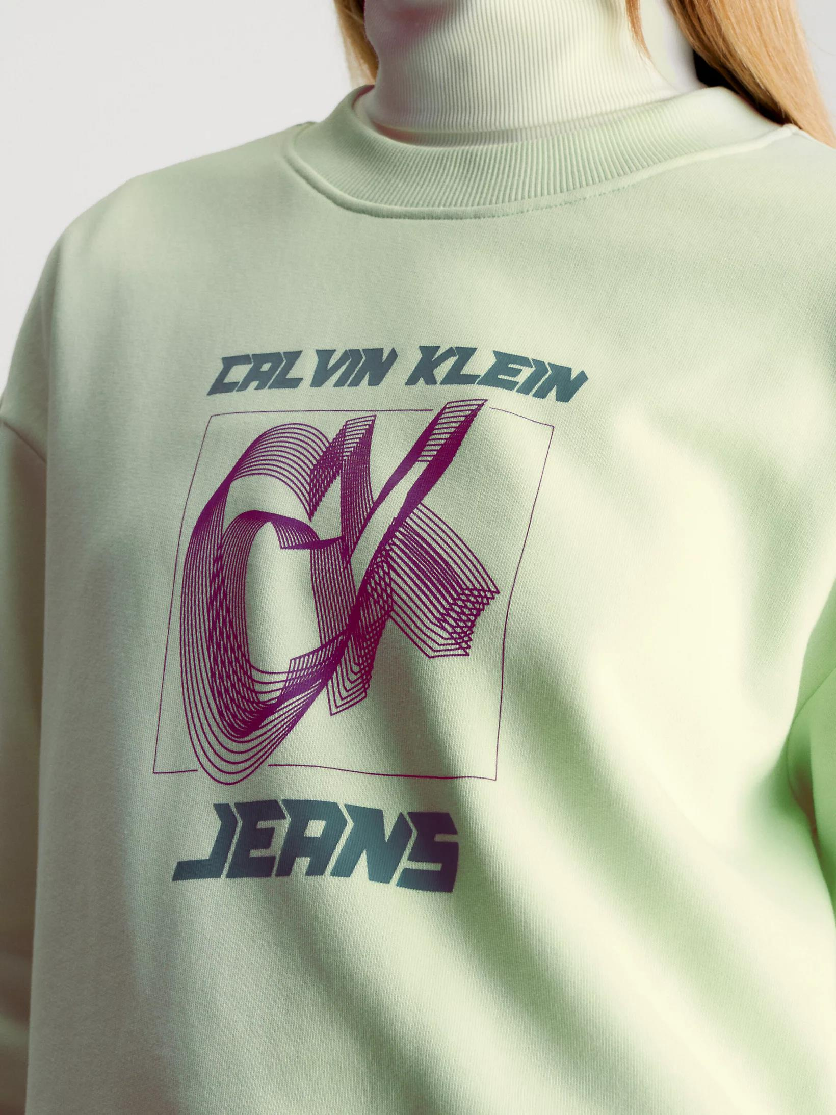 Calvin Klein Calvin Kleın Kadın Marka Logolu Uzun Kollu Rahat Su Yeşili Sweatshirt J20J222344-LCE
