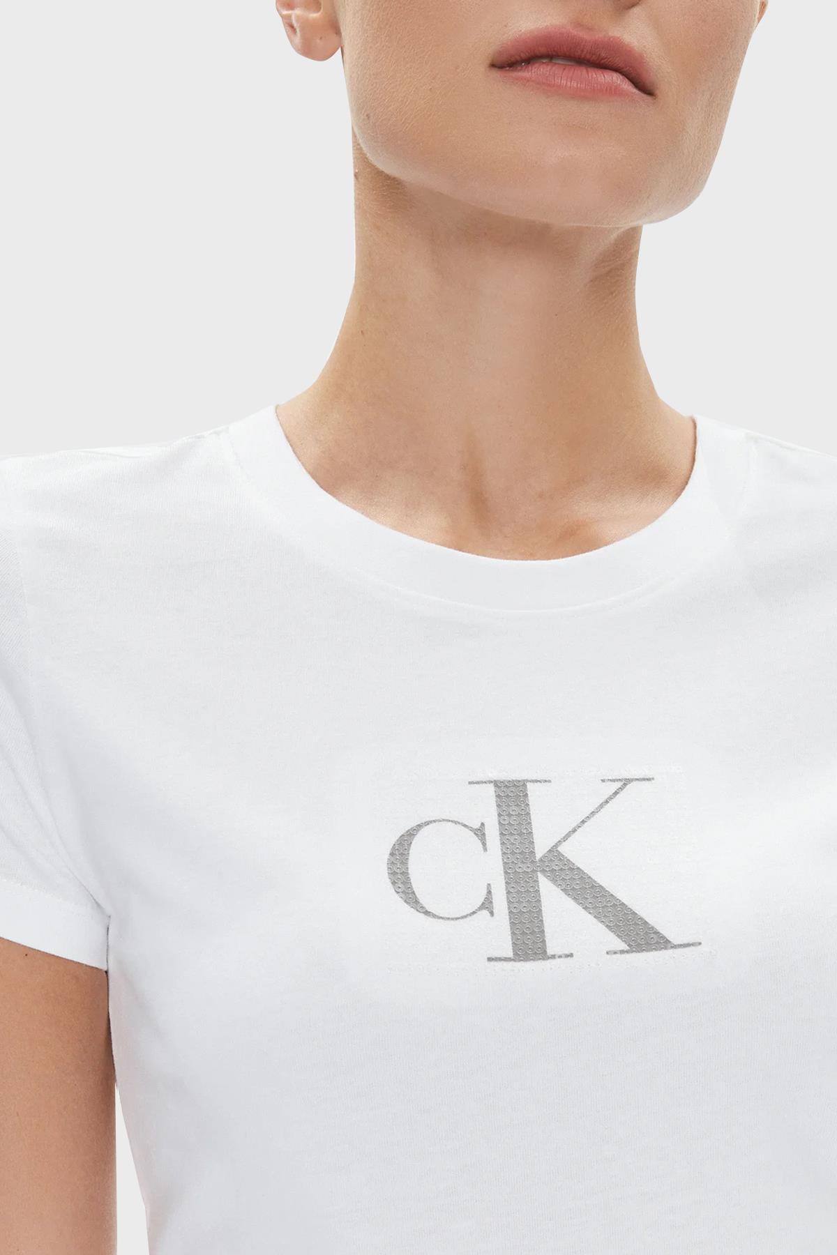 Calvin Klein Calvin Kleın Kadın Marka Logolu Pamuklu Günlük Kullanım Beyaz T-Shirt J20J222961-YAF