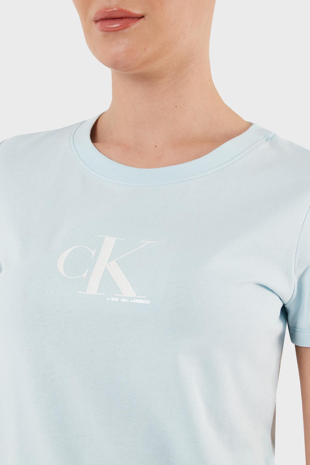 Calvin Klein Calvin Kleın Kadın Marka Logolu Pamuklu Günlük Kullanım Mavi T-Shirt J20J222961-CYR