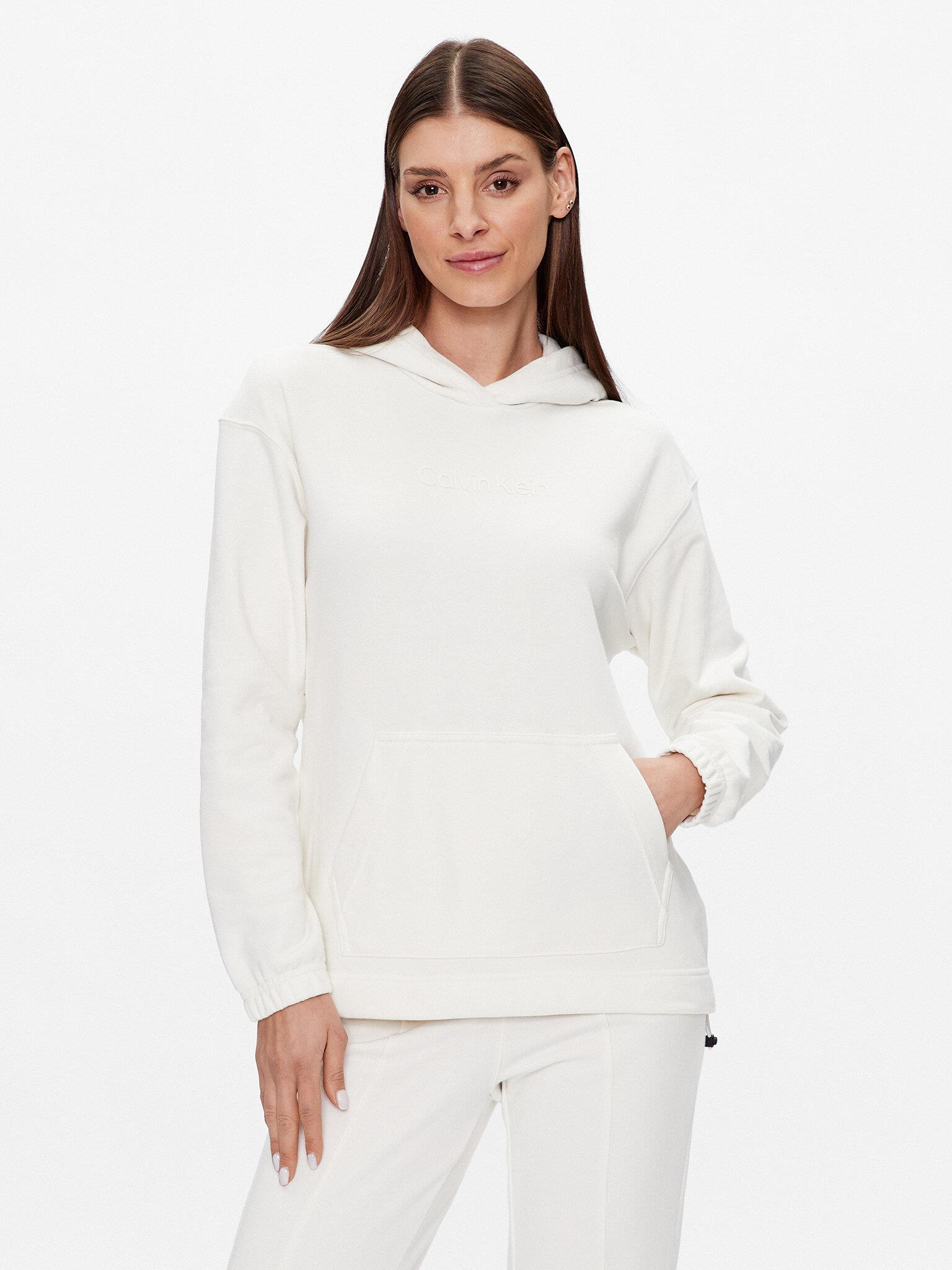 Calvin Klein Calvin Kleın Kadın Marka Logolu Pamuklu Kapüşonlu Uzun Kollu Marka Beyaz Sweatshirt 00GWS3W300-YBI