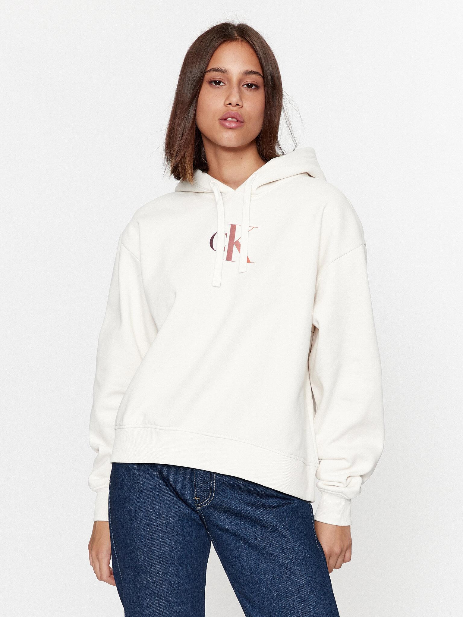 Calvin Klein Calvin Kleın Kadın Marka Logolu Uzun Kollu Rahat Beyaz Sweatshirt J20J222346-YBI