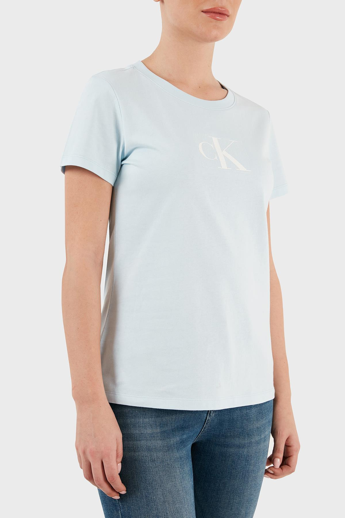 Calvin Klein Calvin Kleın Kadın Marka Logolu Pamuklu Günlük Kullanım Mavi T-Shirt J20J222961-CYR