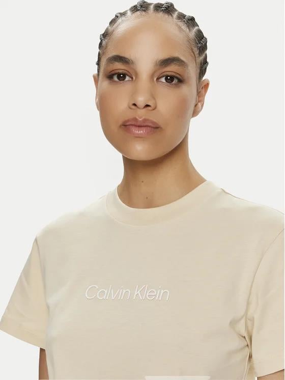 Calvin Klein Calvin Kleın Kadın Marka Logolu Sıfır Yaka Bol Kesim Kollu Gri T-Shirt K20K205448-PGD