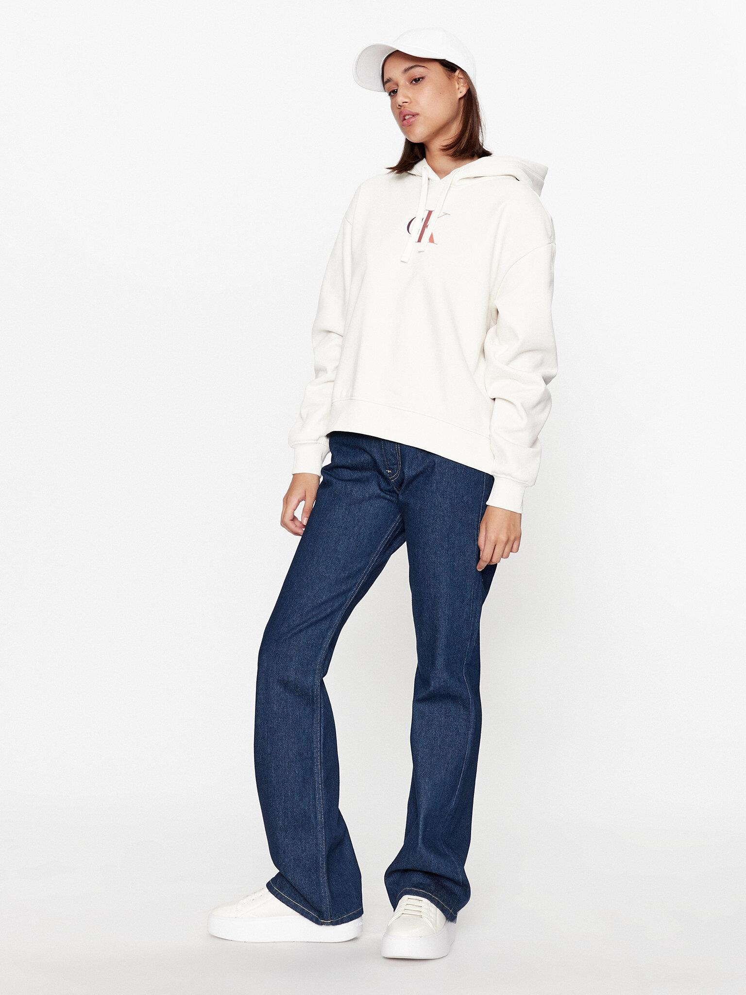 Calvin Klein Calvin Kleın Kadın Marka Logolu Uzun Kollu Rahat Beyaz Sweatshirt J20J222346-YBI