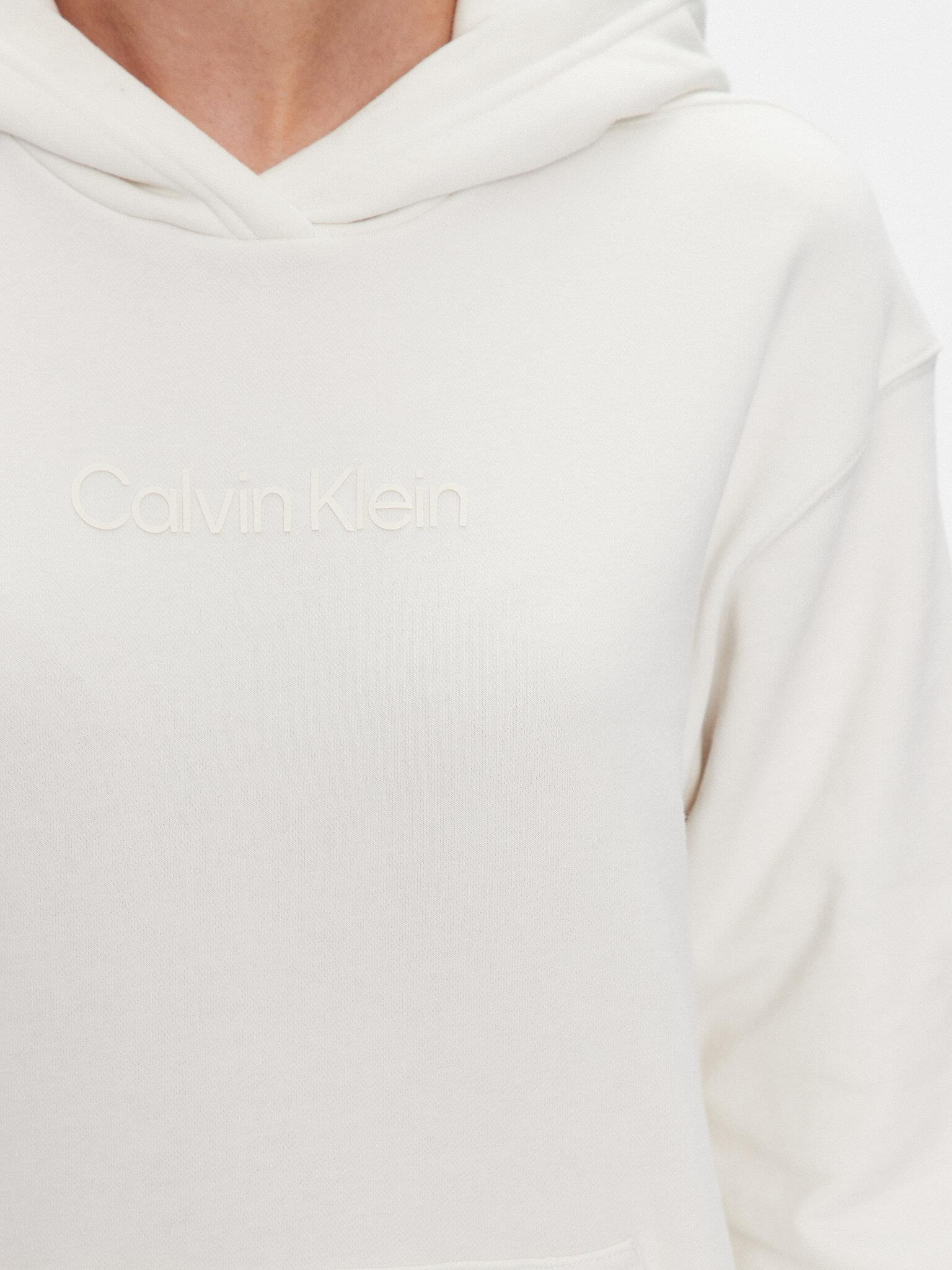 Calvin Klein Calvin Kleın Kadın Marka Logolu Pamuklu Kapüşonlu Uzun Kollu Marka Beyaz Sweatshirt 00GWS3W300-YBI