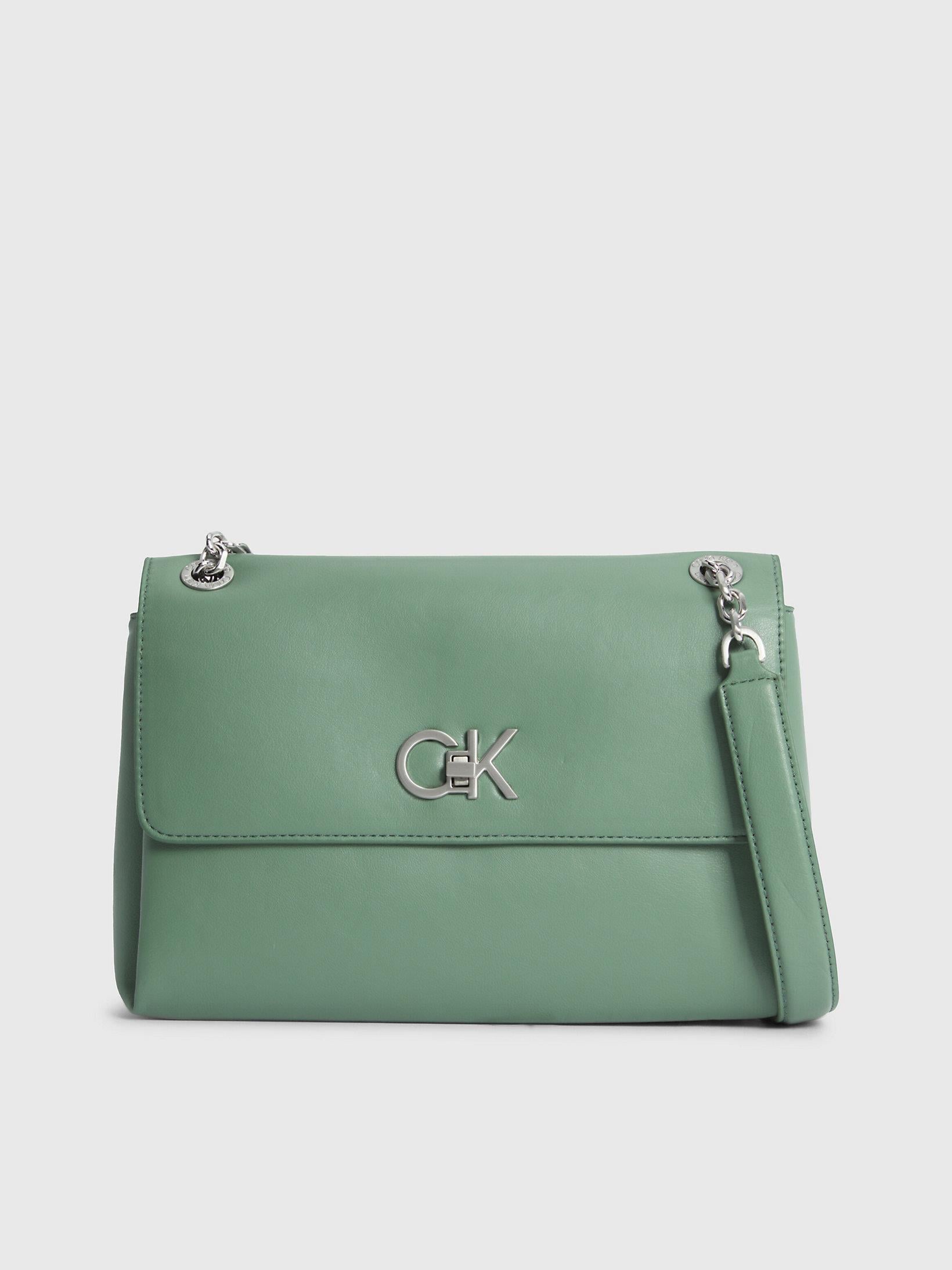 Calvin Klein Calvin Kleın Kadın Marka Logolu Deri Günlük Kullanım Yeşil Omuz Çantası K60K611084-LKG