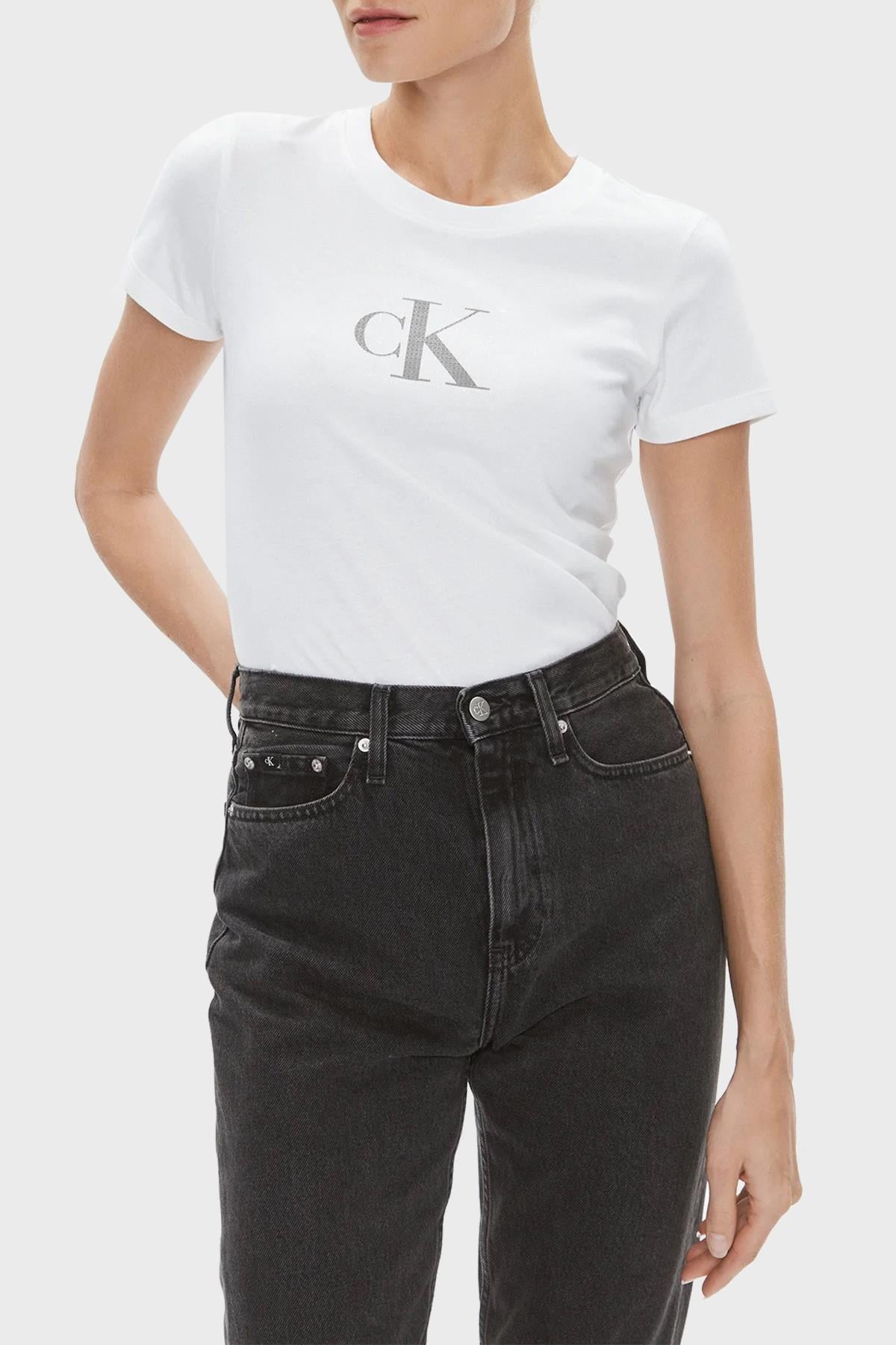 Calvin Klein Calvin Kleın Kadın Marka Logolu Pamuklu Günlük Kullanım Beyaz T-Shirt J20J222961-YAF