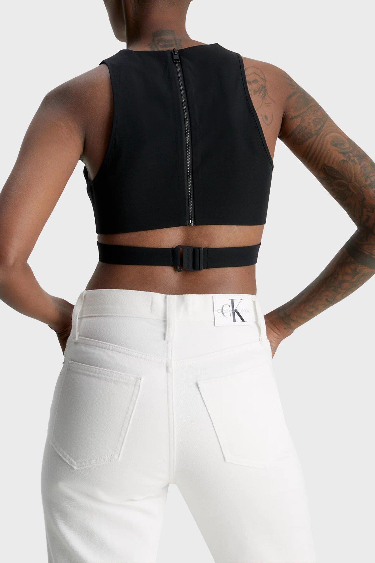 Calvin Klein Calvin Kleın Kadın Marka Logo Detaylı Slim Fit Crop Siyah Gömlek J20J221068-BEH