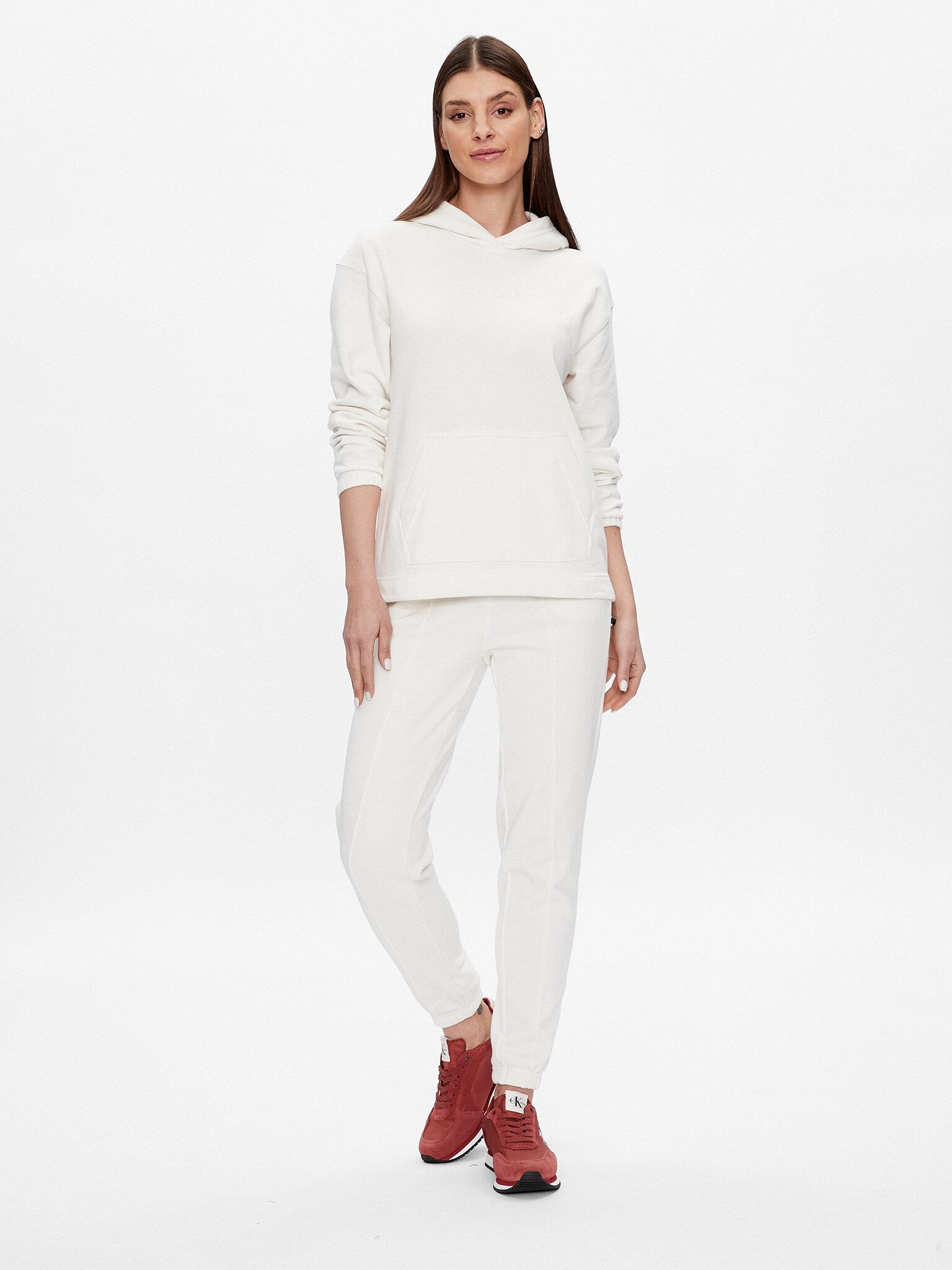 Calvin Klein Calvin Kleın Kadın Marka Logolu Pamuklu Kapüşonlu Uzun Kollu Marka Beyaz Sweatshirt 00GWS3W300-YBI