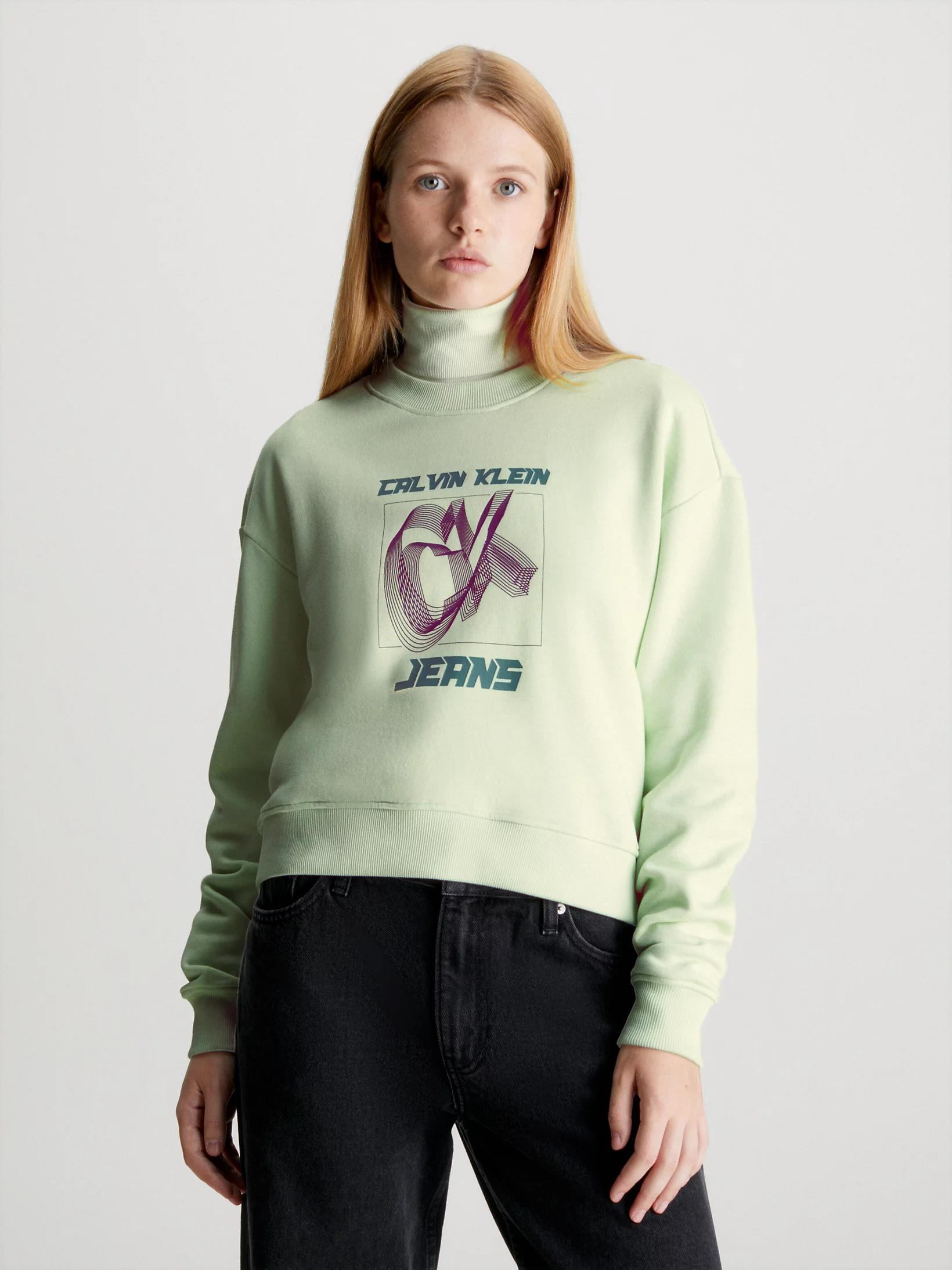 Calvin Klein Calvin Kleın Kadın Marka Logolu Uzun Kollu Rahat Su Yeşili Sweatshirt J20J222344-LCE