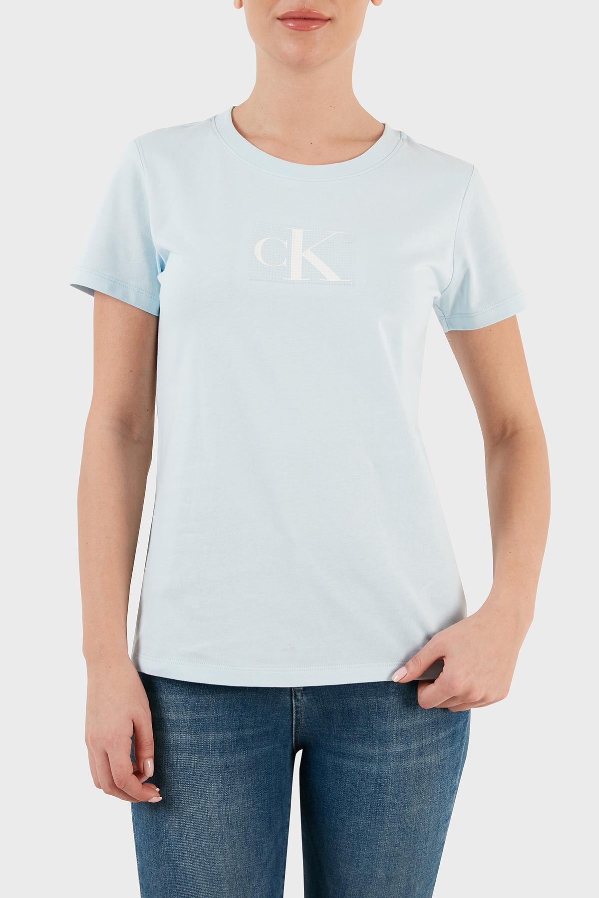 Calvin Klein Calvin Kleın Kadın Marka Logolu Pamuklu Günlük Kullanım Mavi T-Shirt J20J222961-CYR