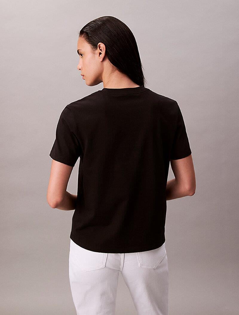 Calvin Klein Calvin Klein Kadın Normal Kalıp Yuvarlak Yakalı %100 Pamuk CK Logo Baskılı Kısa Kollu Siyah T-Shirt LV047B865G-UB1