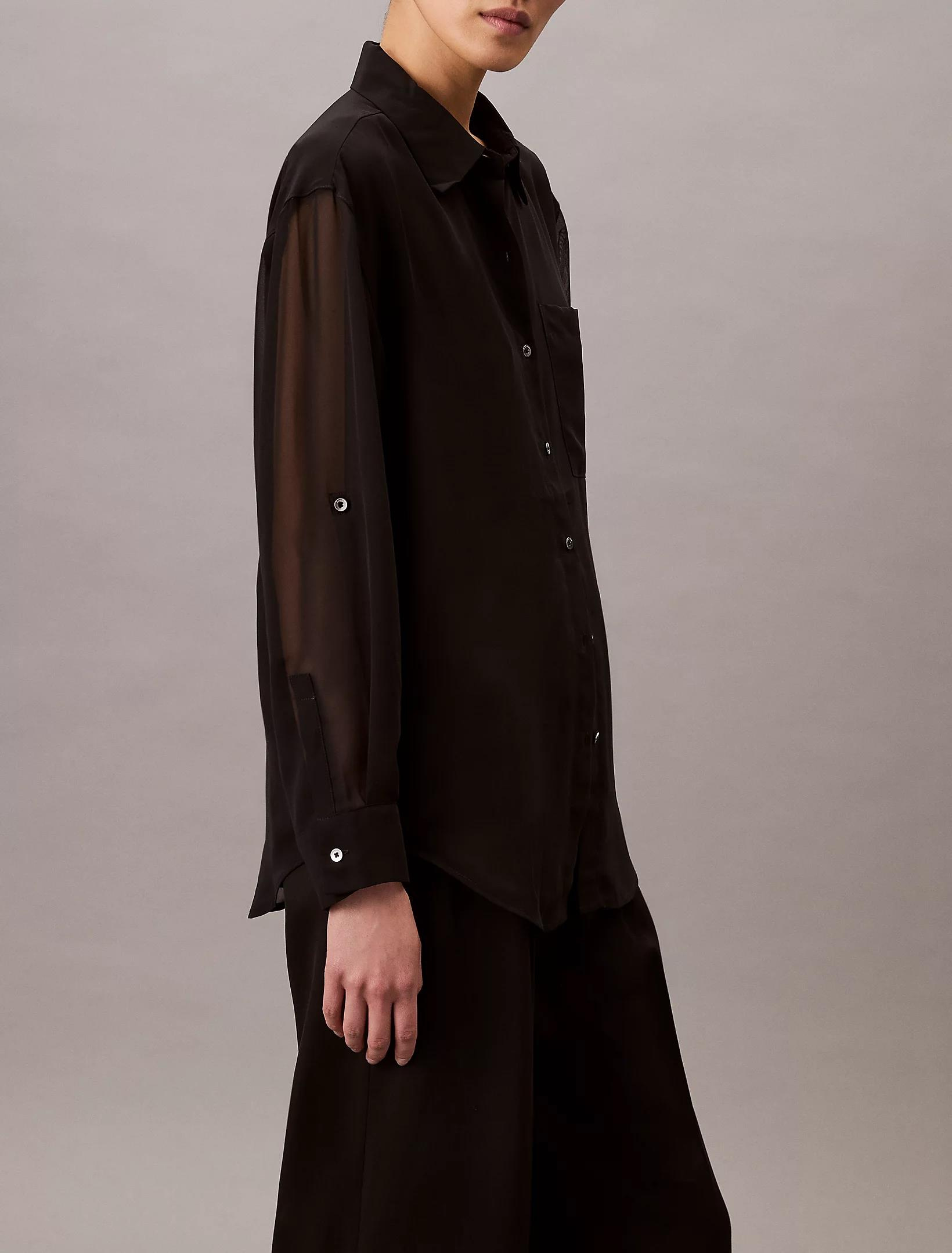 Calvin Klein Calvin Klein Kadın Normal Kalıp Kolları Tül Detaylı Siyah Gömlek LV044B902G-UB1