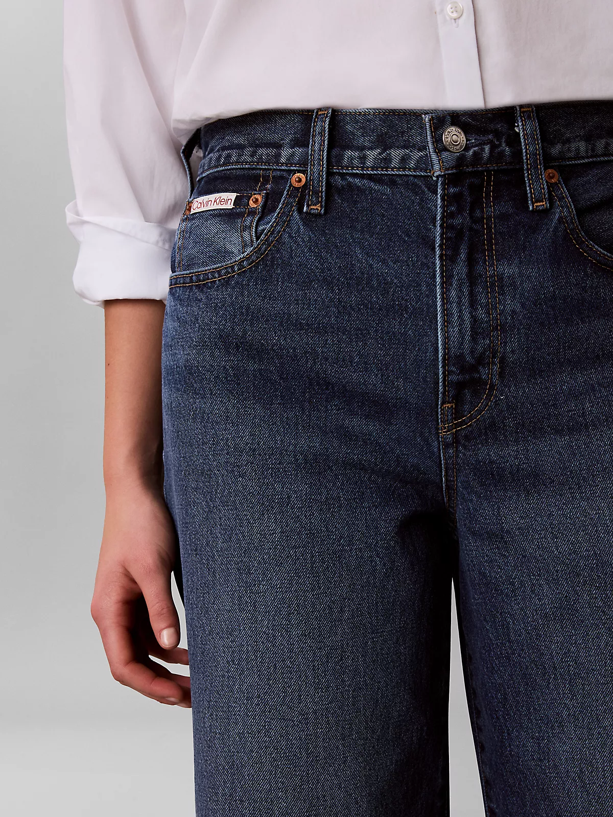 Calvin Klein Calvin Klein Kadın Normal Kesim Yüksek Bel Geniş Paça Pamuklu Denim Mavi Jeans LV047F727G-SD3