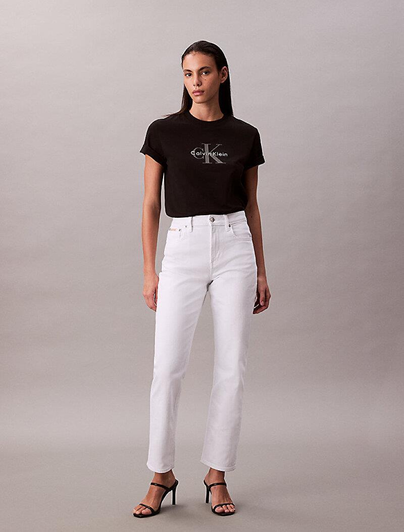 Calvin Klein Calvin Klein Kadın Normal Kalıp Yuvarlak Yakalı %100 Pamuk CK Logo Baskılı Kısa Kollu Siyah T-Shirt LV047B865G-UB1