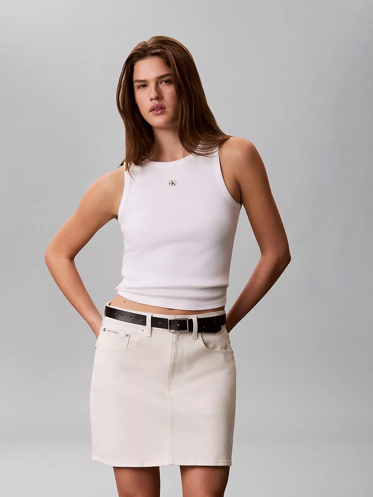 Calvin Klein Calvin Klein Kadın Normal Bel Mini Kot Beyaz Etek LV047G634G-YAS