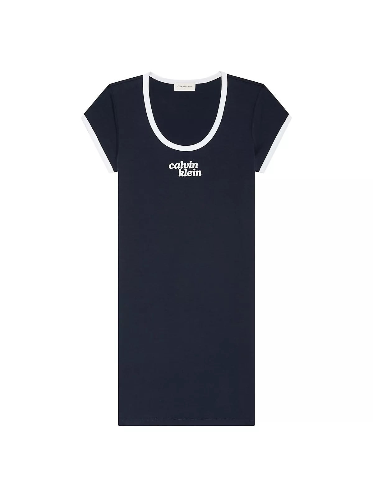 Calvin Klein Calvin Klein Kadın Normal Kalıp Yuvarlak Yakalı Logo Baskılı Kısa Kollu Mini Lacivert Elbise LV047G212G-CEF