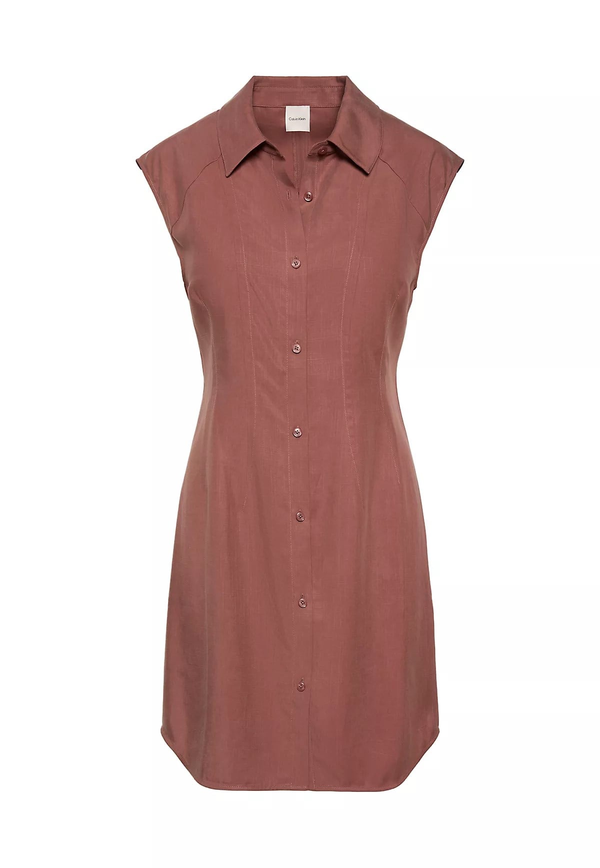 Calvin Klein Calvin Klein Kadın Normal Kalıp Polo Yaka Kolsuz Keten Kısa Kahverengi Elbise LV044F015G-41J