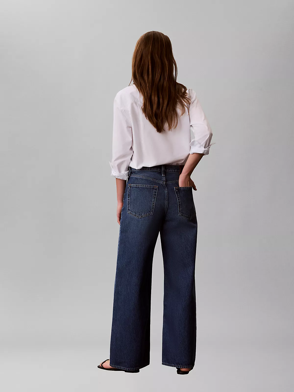 Calvin Klein Calvin Klein Kadın Normal Kesim Yüksek Bel Geniş Paça Pamuklu Denim Mavi Jeans LV047F727G-SD3