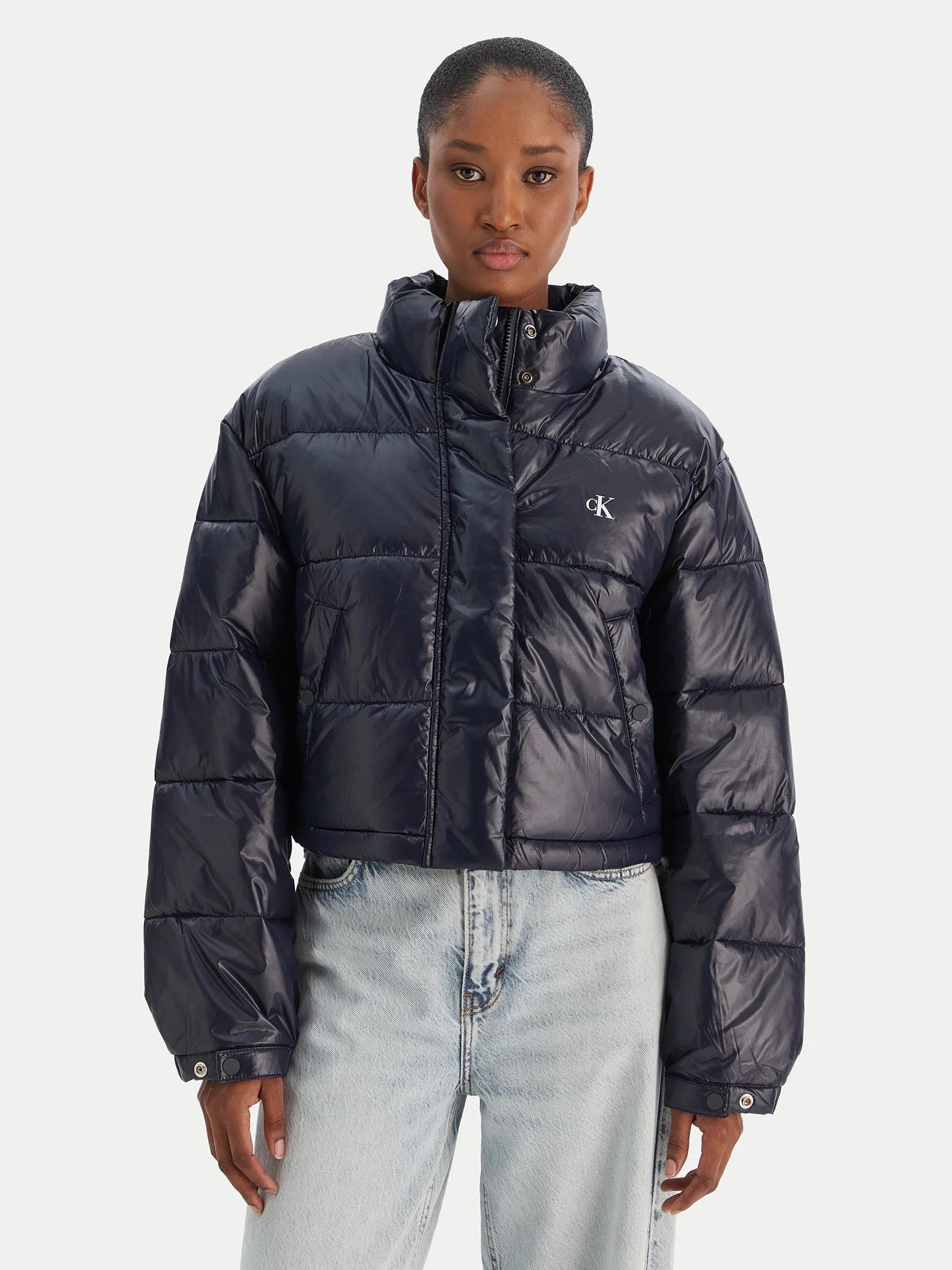 Calvin Klein Calvin Klein Kadın Normal Kalıp Kapitone Desenli Dolgulu Dik Yaka Mavi Ceket LV047D504G-VEK