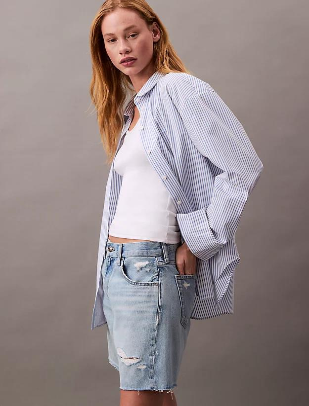 Calvin Klein Calvin Klein Kadın Normal Kalıp Eskitme Desenli Pamuklu Denim Mavi Şort LV047B974G-RDA