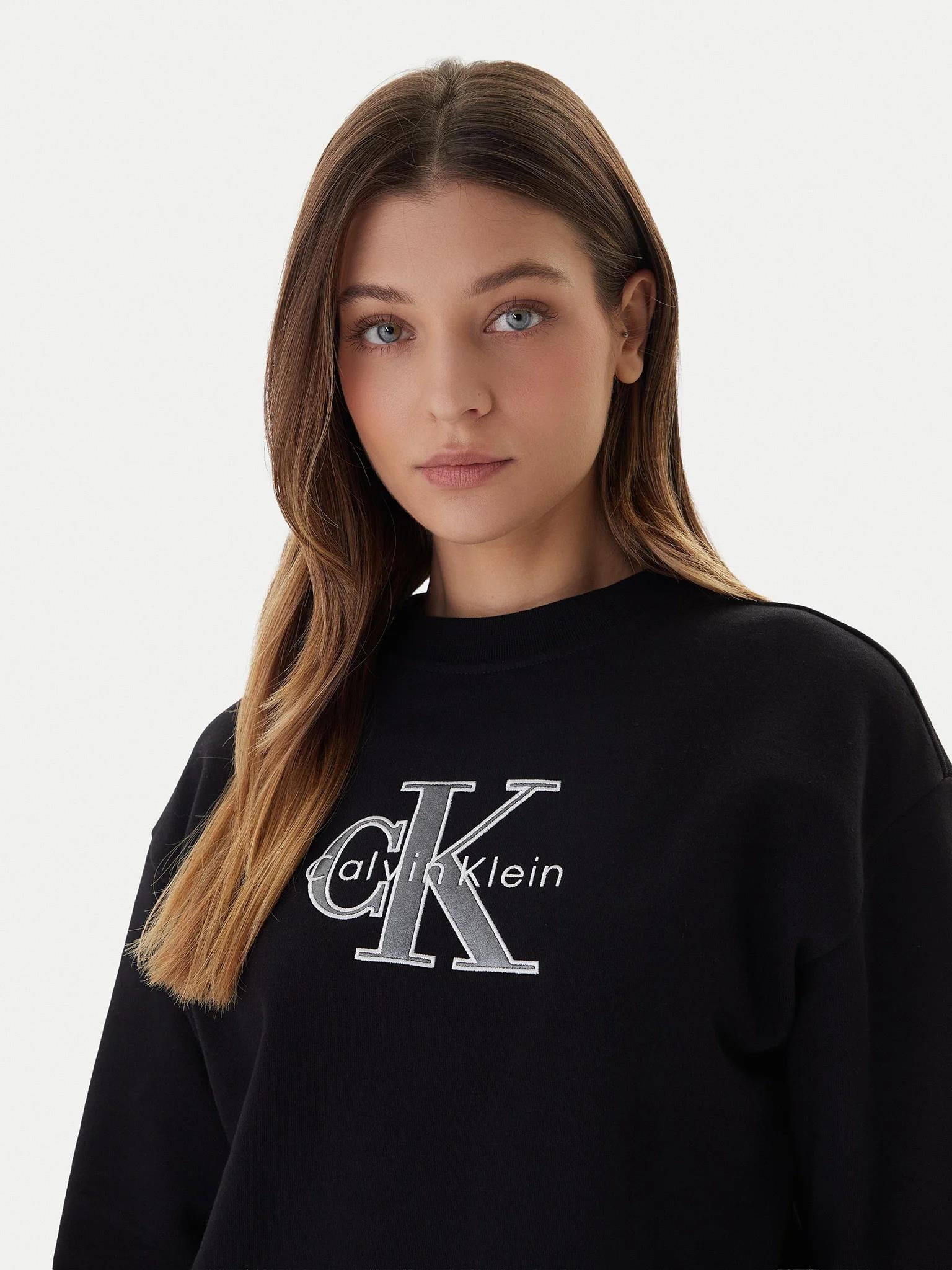 Calvin Klein Calvin Klein Kadın Normal Kalıp Pamuklu Logo İşlemeli Uzun Kollu Siyah Sweatshirt LV047E825G-UB1